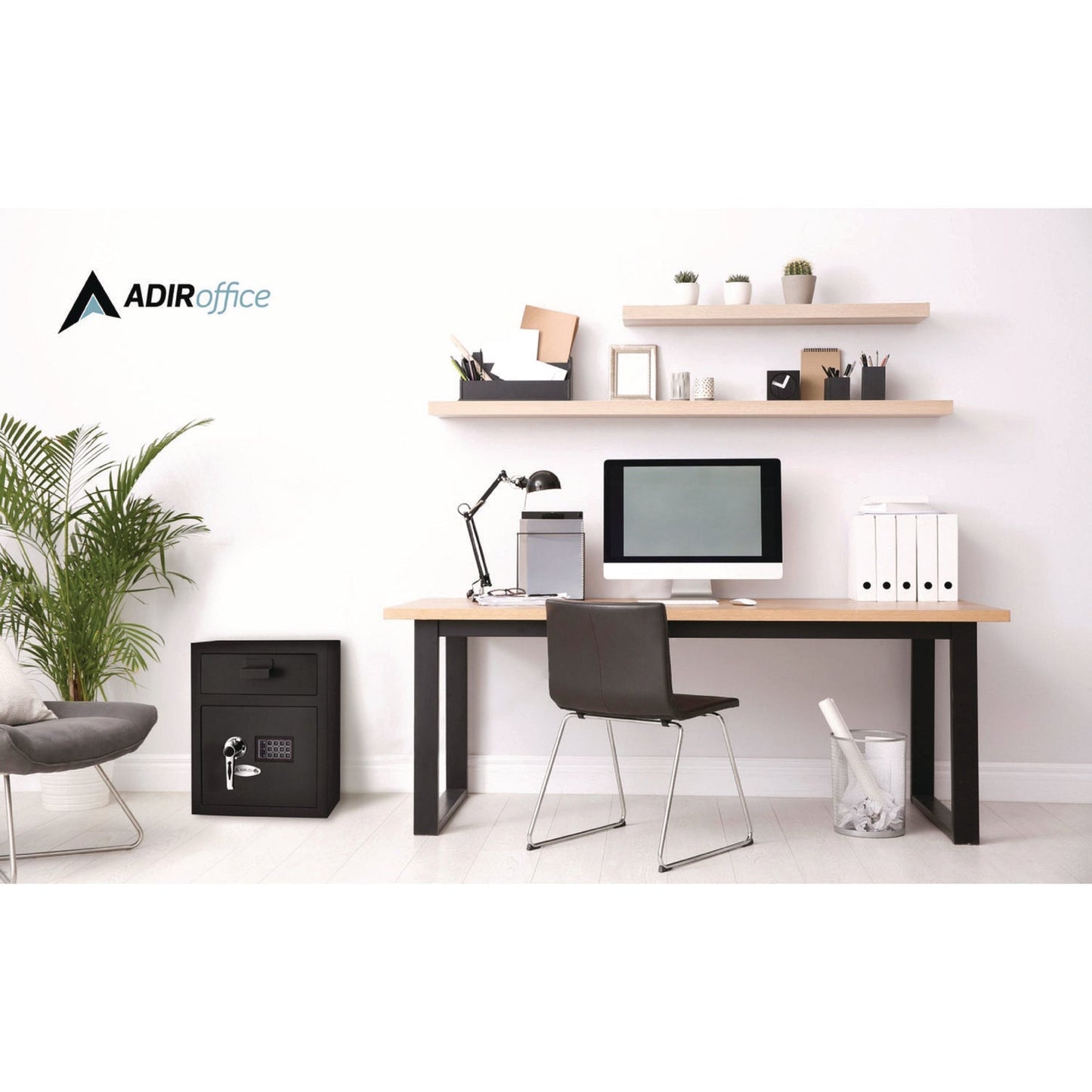 AdirOffice 1.1 cu ft Steel Digital Secure Money Deposit Safe with Digital keypad, 15.3 x 13.5 x 19, Black