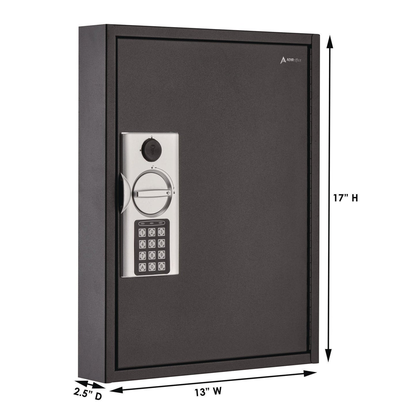 AdirOffice Steel Digital Lock Key Cabinet, 60-Key, 13 x 2.6 x 17, Stainless Steel 304, Black
