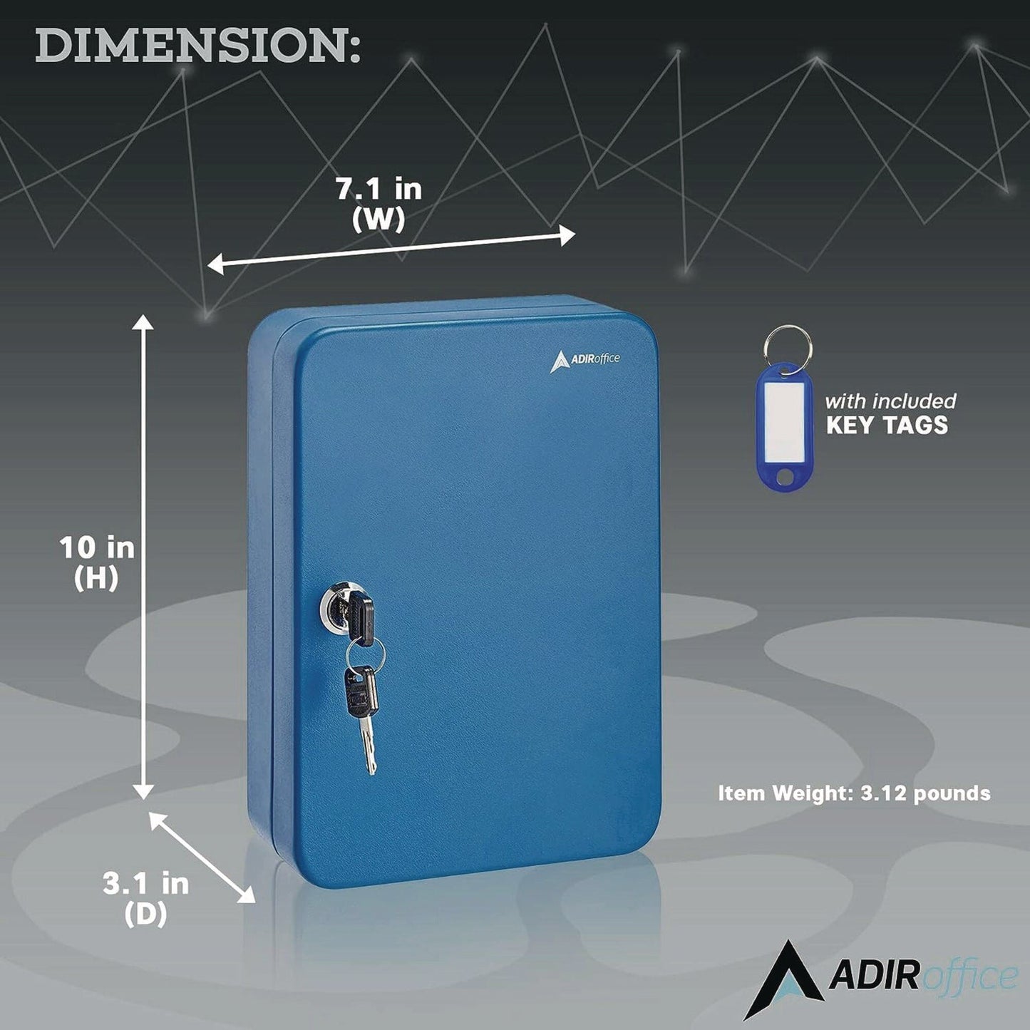 AdirOffice Steel Secure Key Cabinet with Key Lock, 48-Key, 7.1 x 3.1 x 10, Stainless Steel 304, Blue