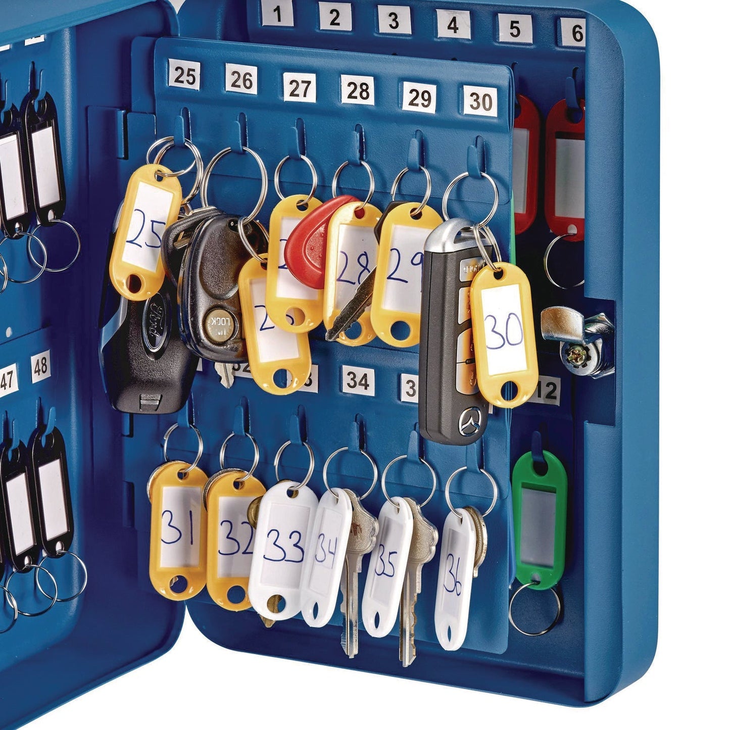 AdirOffice Steel Secure Key Cabinet with Key Lock, 48-Key, 7.1 x 3.1 x 10, Stainless Steel 304, Blue