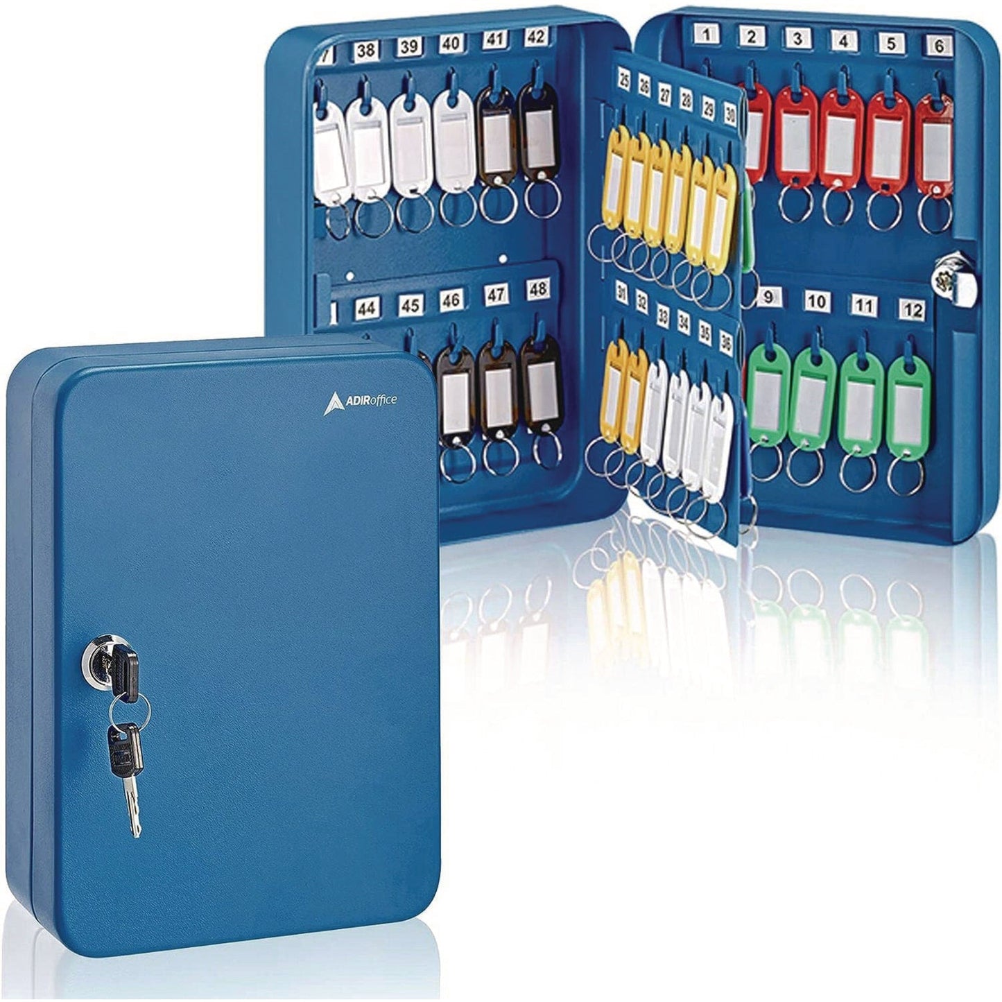 AdirOffice Steel Secure Key Cabinet with Key Lock, 48-Key, 7.1 x 3.1 x 10, Stainless Steel 304, Blue