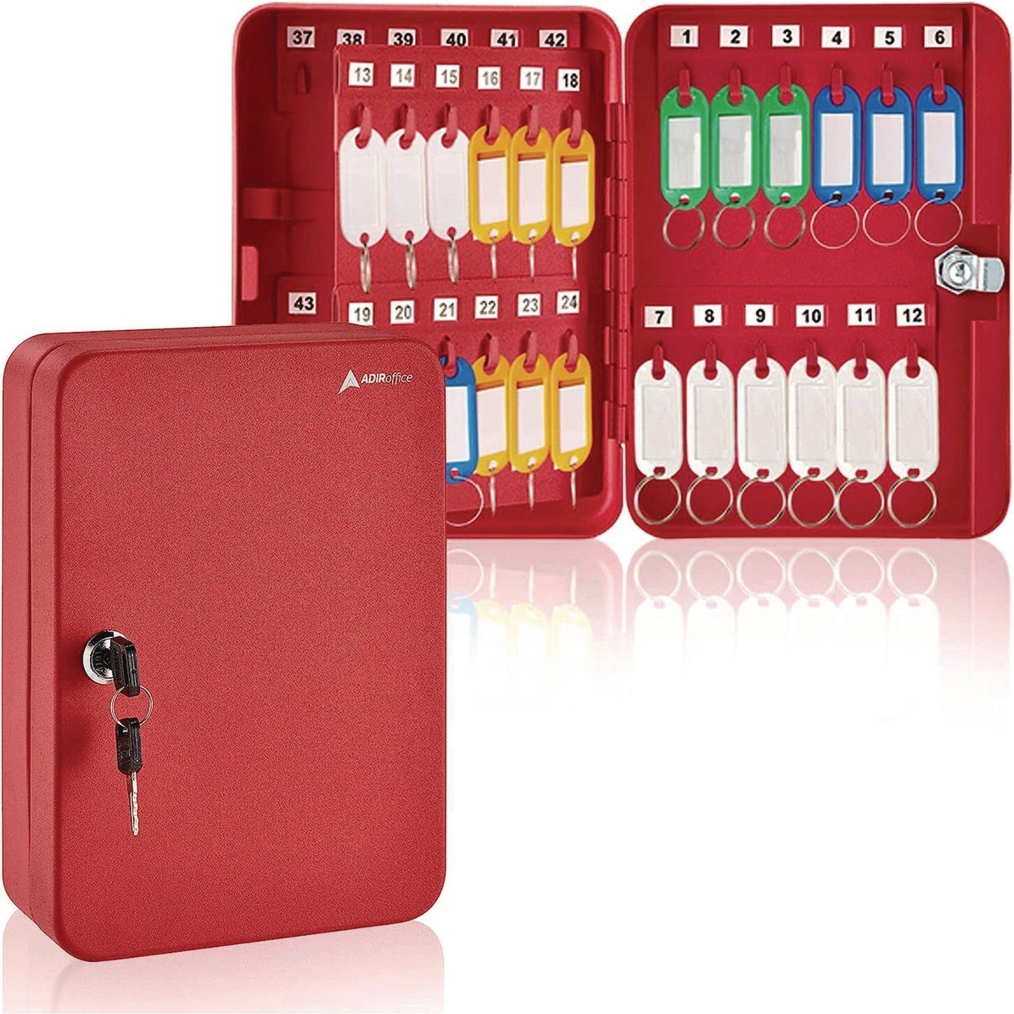 AdirOffice Steel Secure Key Cabinet with Key Lock, 48-Key, 7.1 x 3.1 x 10, Stainless Steel 304, Red