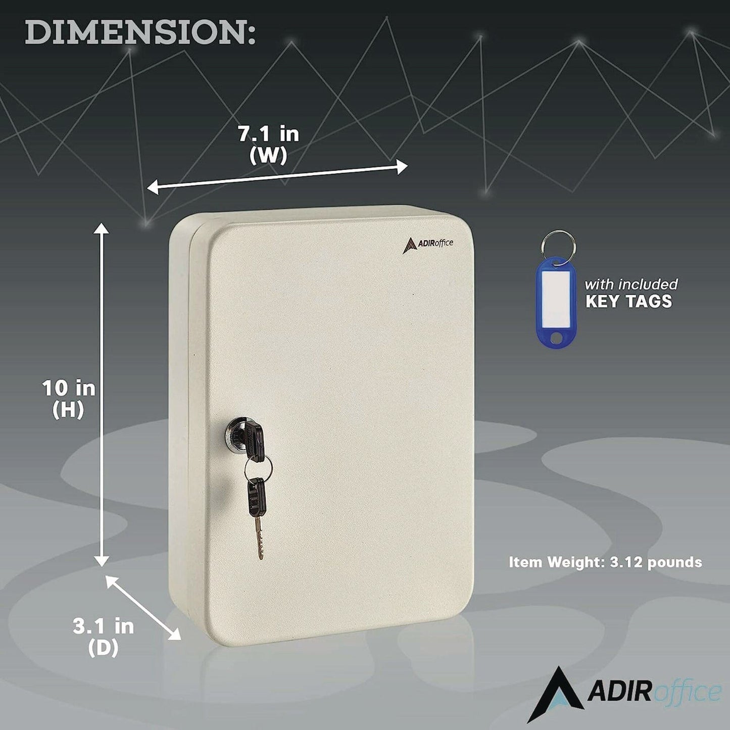 AdirOffice Steel Secure Key Cabinet with Key Lock, 48-Key, 7.1 x 3.1 x 10, Stainless Steel 304, White