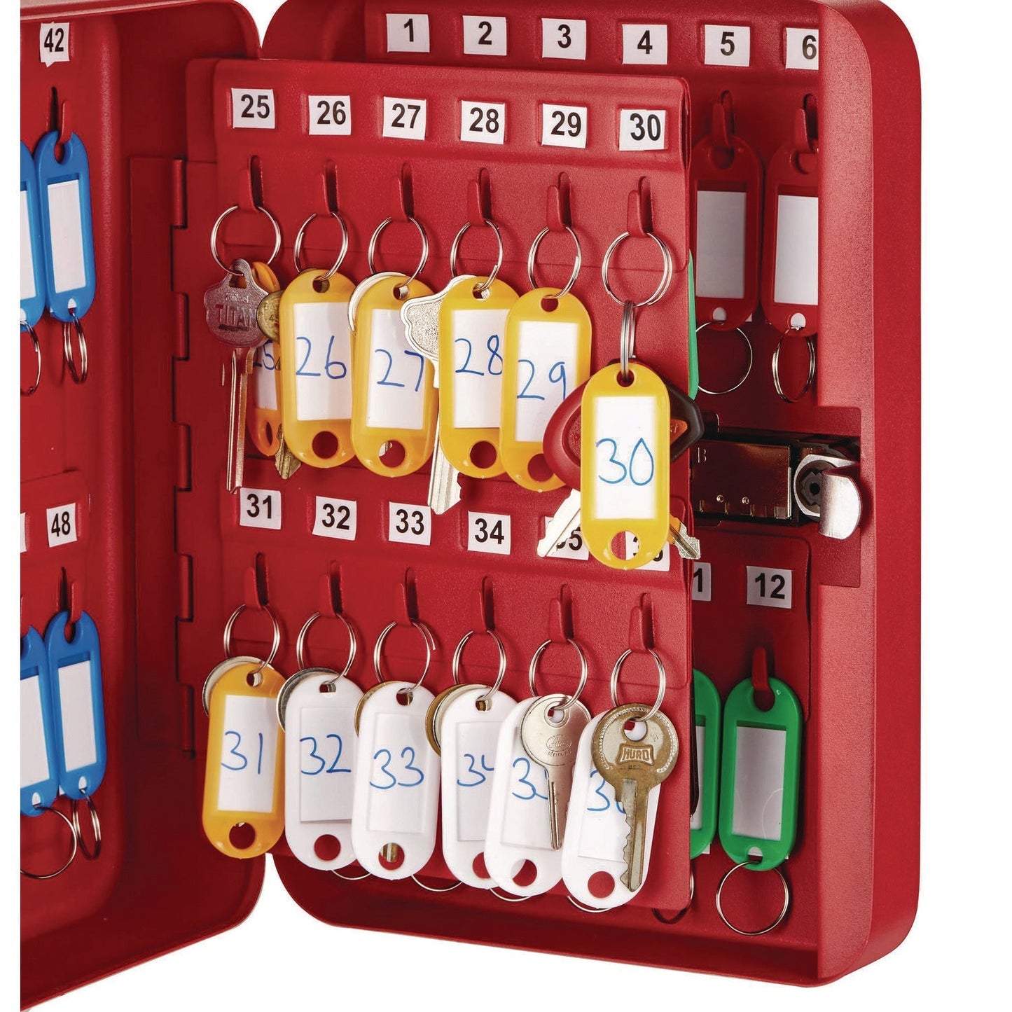 AdirOffice Steel Heavy-Duty Key Cabinet with Combination Lock, 48-Key, 7.1 x 3 x 10, Stainless Steel 304, Red