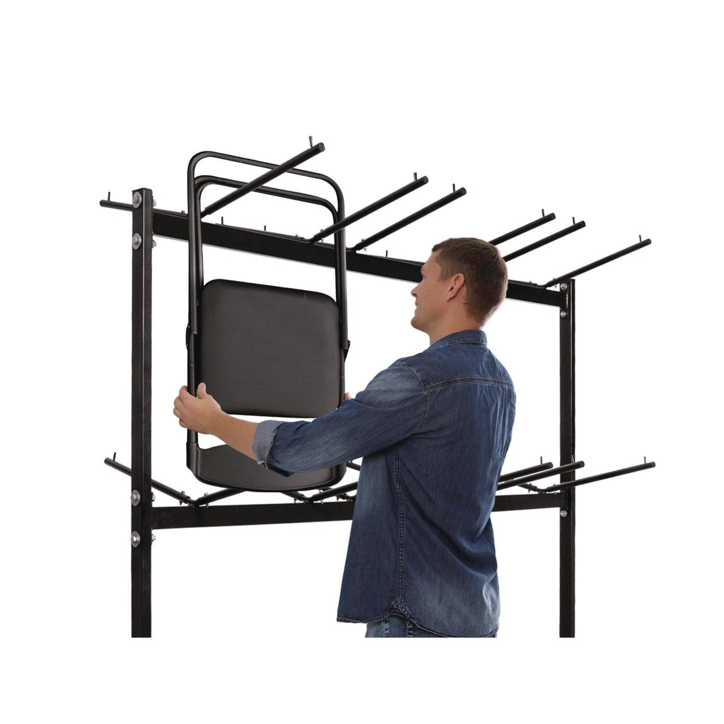 AdirOffice Steel Folding Chair Two-Tier Utility Cart, Metal, 1,000 lb Capacity, 33 x 65 x 68.5, Black