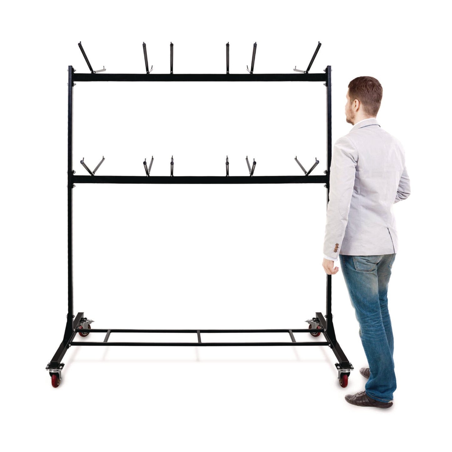 AdirOffice Steel Folding Chair Two-Tier Utility Cart, Metal, 1,000 lb Capacity, 33 x 65 x 68.5, Black