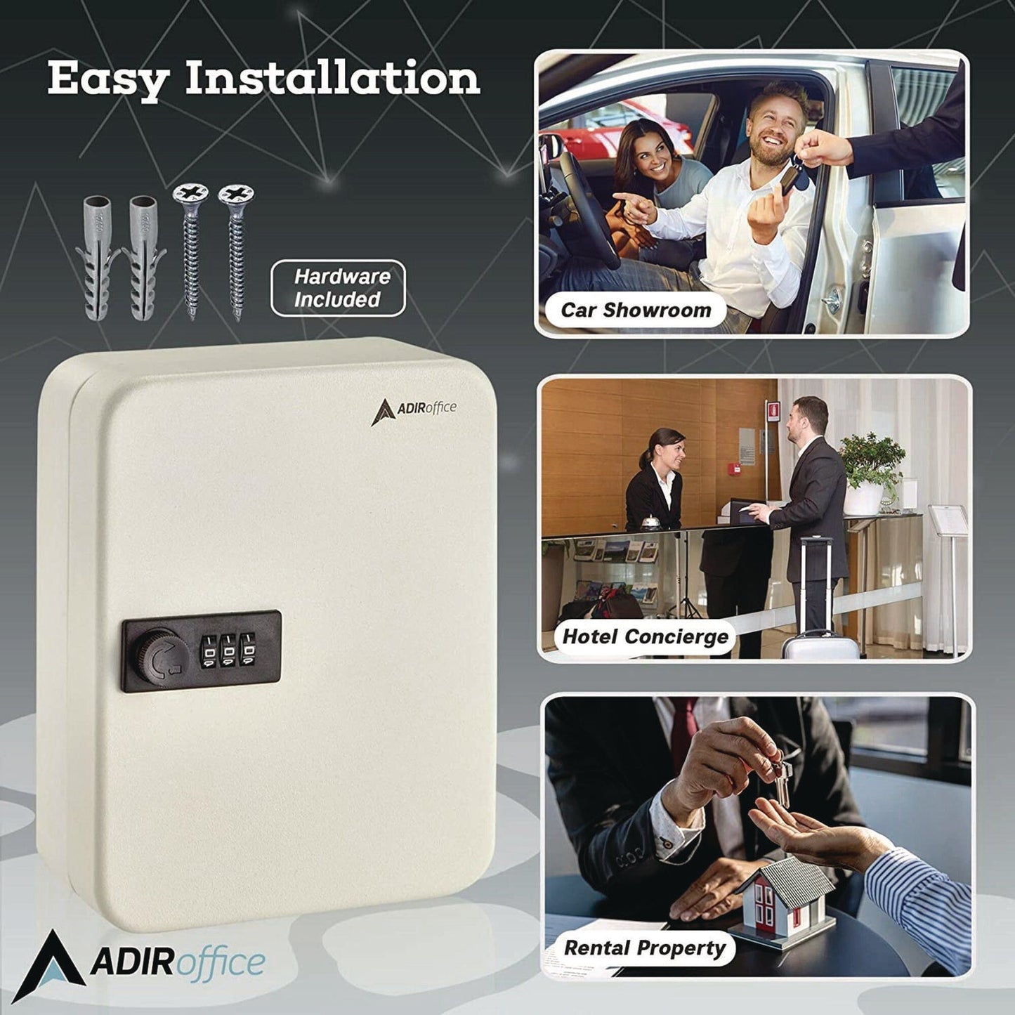 AdirOffice Steel Heavy-Duty Key Cabinet with Combination Lock, 30-Key, 6.4 x 3 x 8, Stainless Steel 304, White