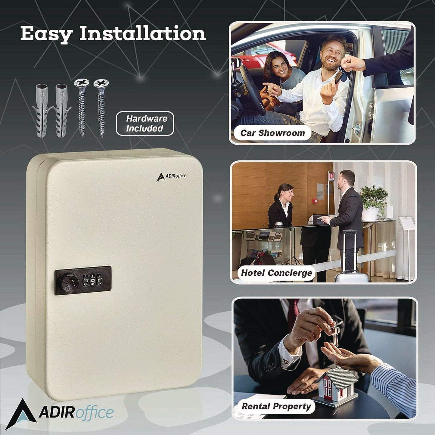 AdirOffice Steel Heavy-Duty Key Cabinet with Combination Lock, 48-Key, 7.1 x 3 x 10, Stainless Steel 304, White