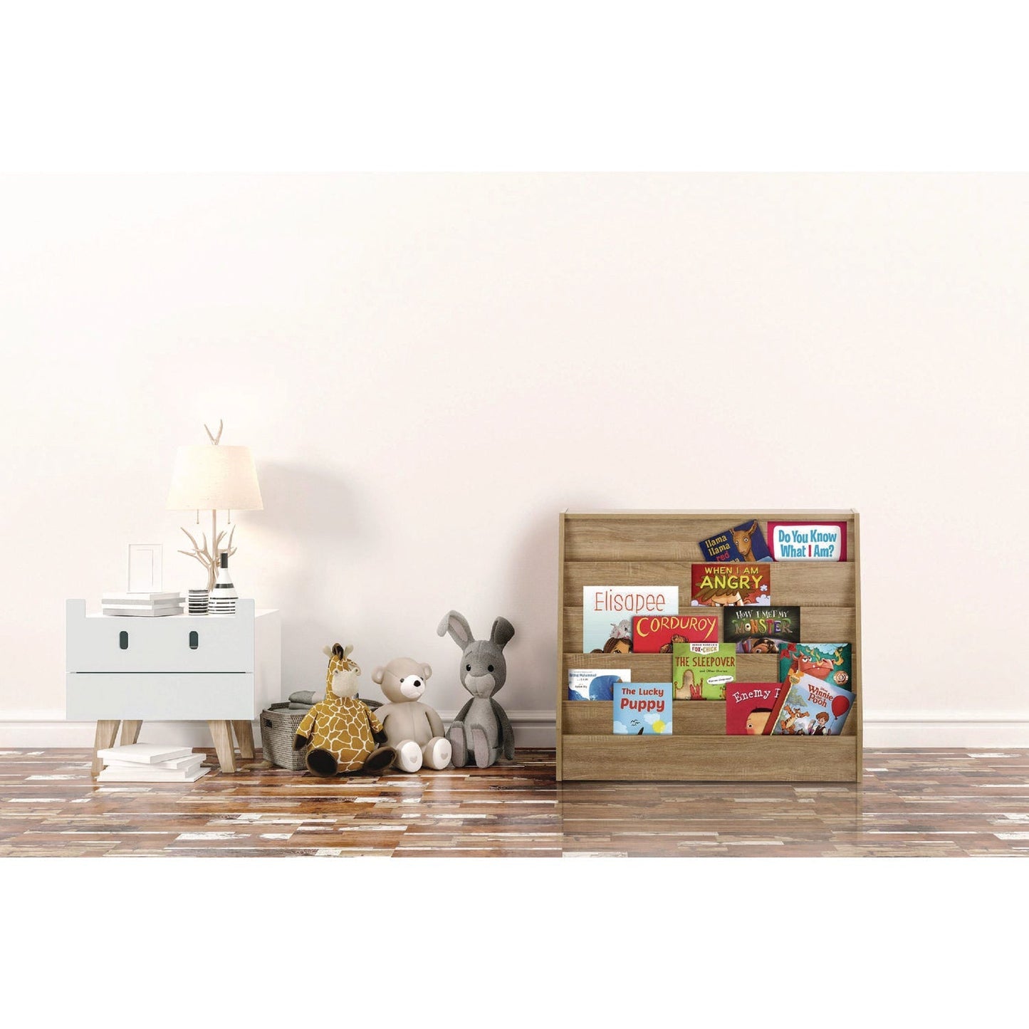 AdirKids Wood 5-Shelf Bookcase Literature Display Rack, 17.2 w x 4.88 d x 38.3 h, Medium Oak