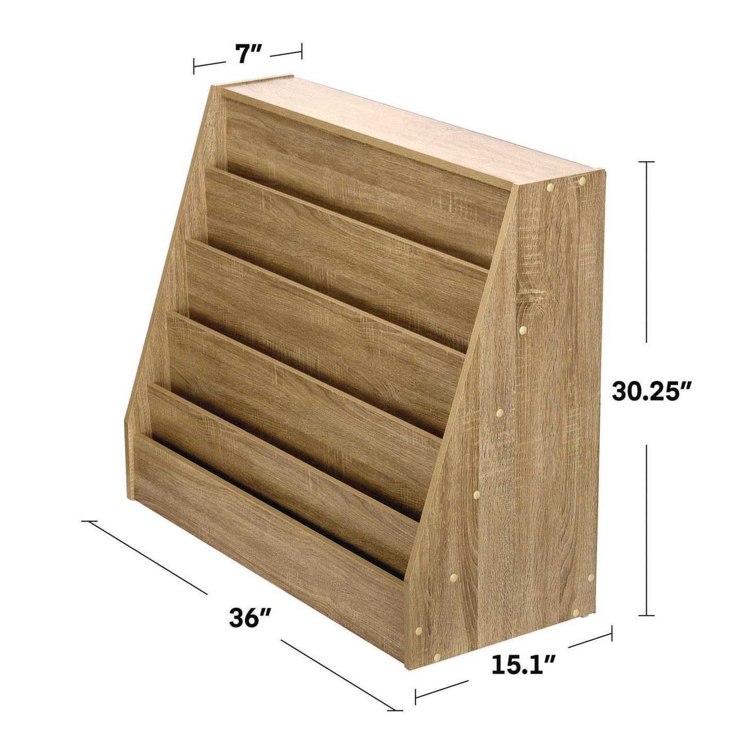 AdirKids Wood 5-Shelf Bookcase Literature Display Rack, 17.2 w x 4.88 d x 38.3 h, Medium Oak
