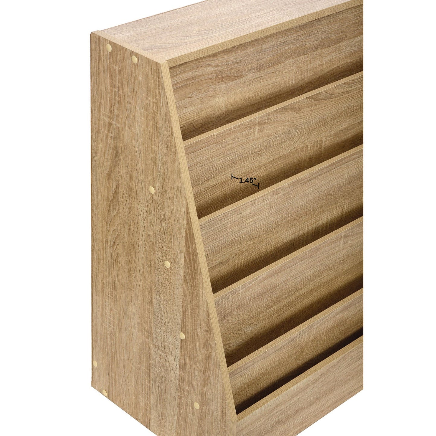 AdirKids Wood 5-Shelf Bookcase Literature Display Rack, 17.2 w x 4.88 d x 38.3 h, Medium Oak