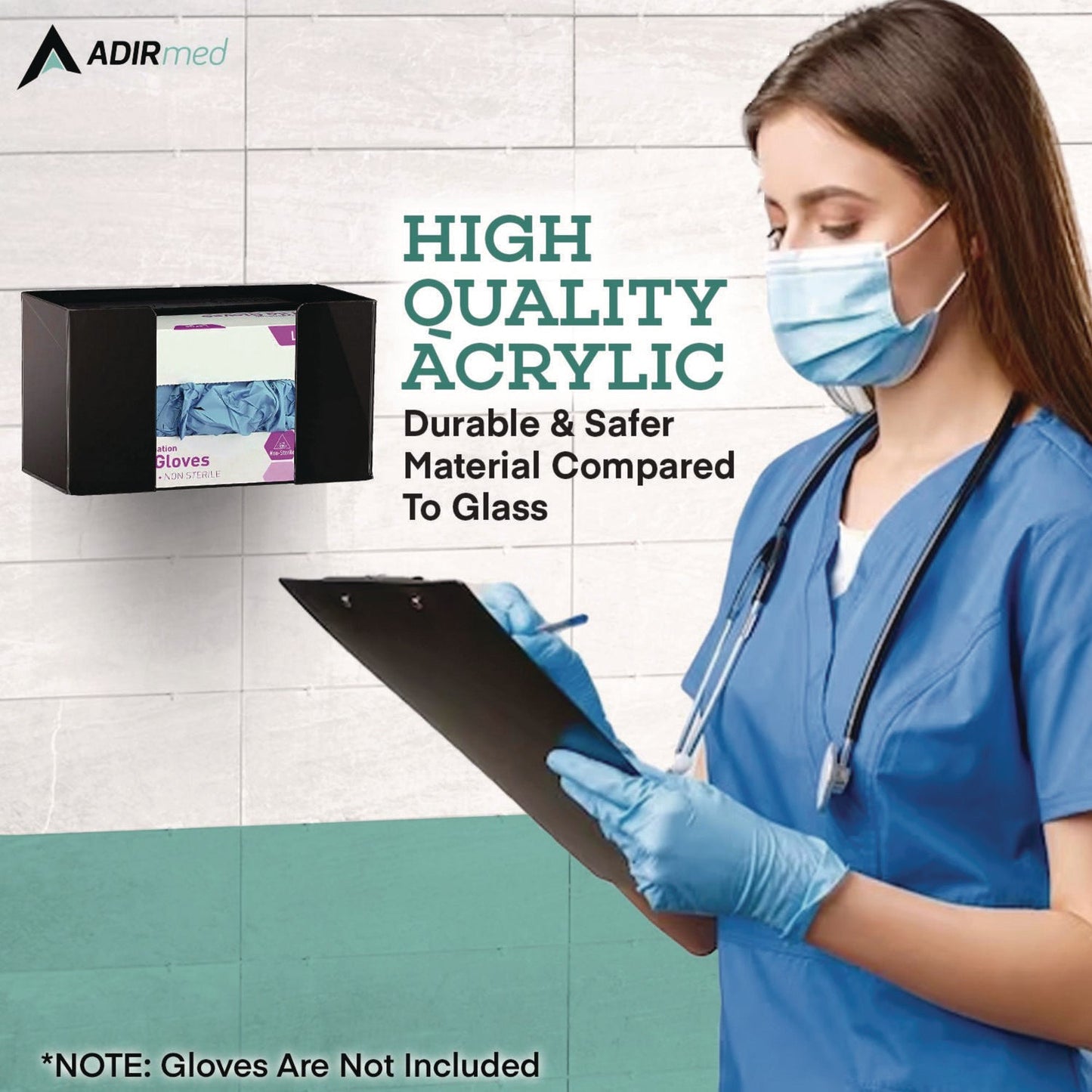 AdirMed Acrylic Glove Dispenser, Single Box Capacity, 10.2 x 3.5 x 5.3, Black
