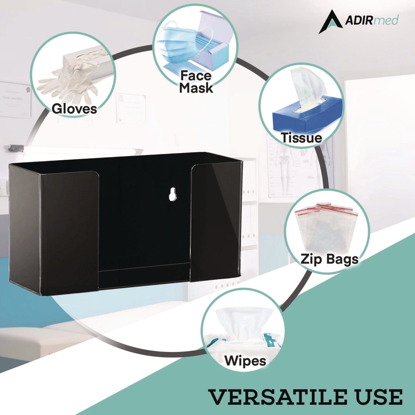 AdirMed Acrylic Glove Dispenser, Single Box Capacity, 10.2 x 3.5 x 5.3, Black