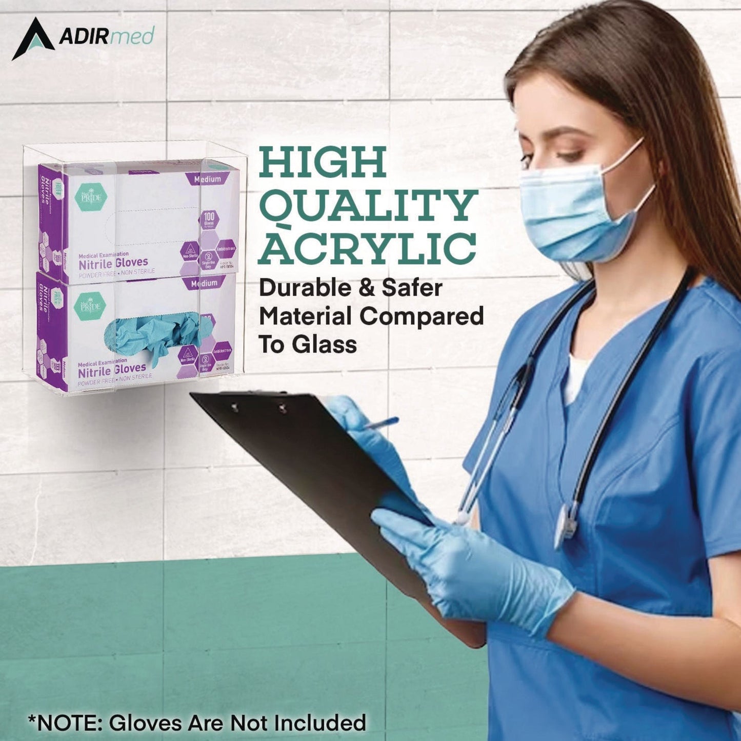 AdirMed Acrylic Glove Dispenser, Double Box Capacity, 10.2 x 3.5 x 10.8, Clear