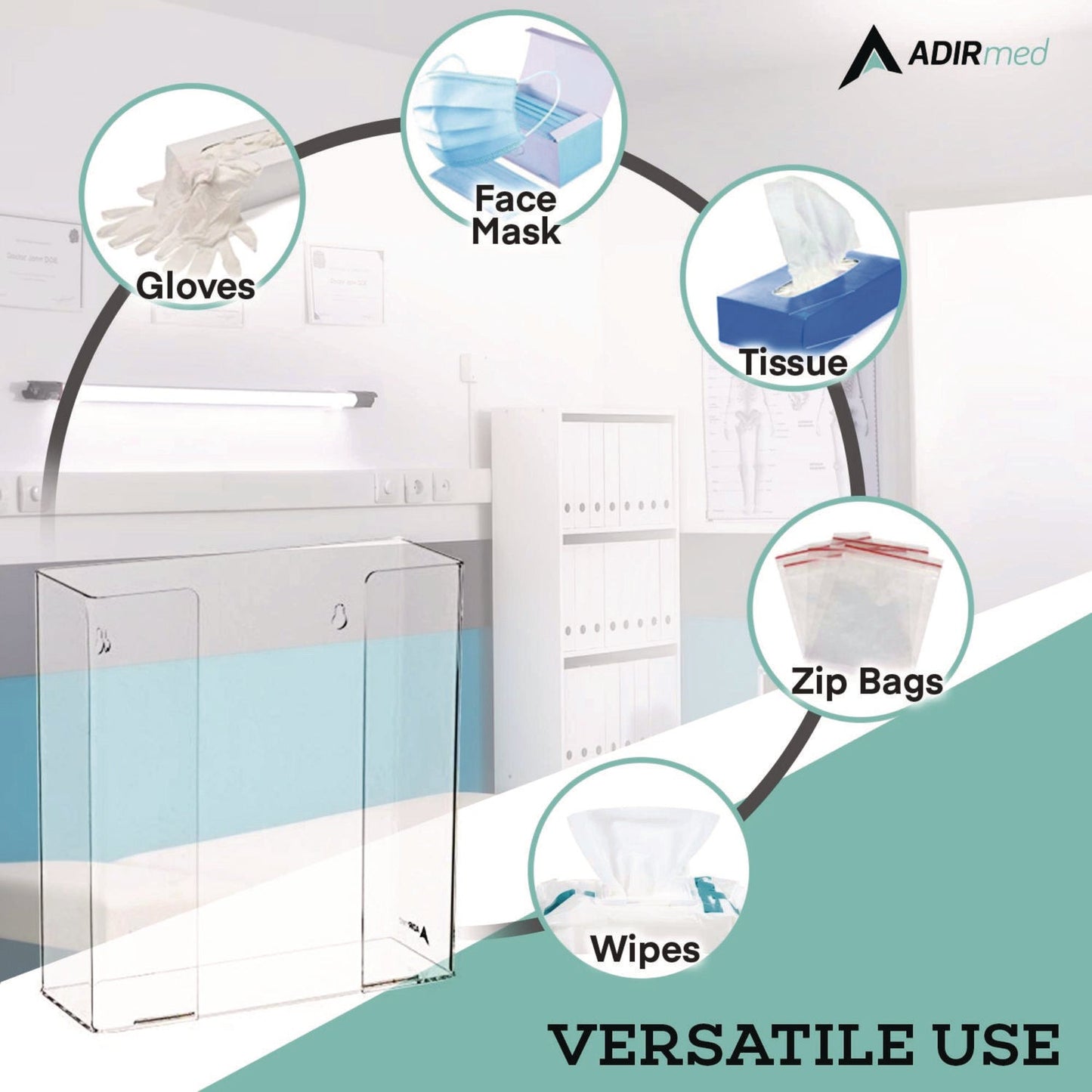 AdirMed Acrylic Glove Dispenser, Double Box Capacity, 10.2 x 3.5 x 10.8, Clear