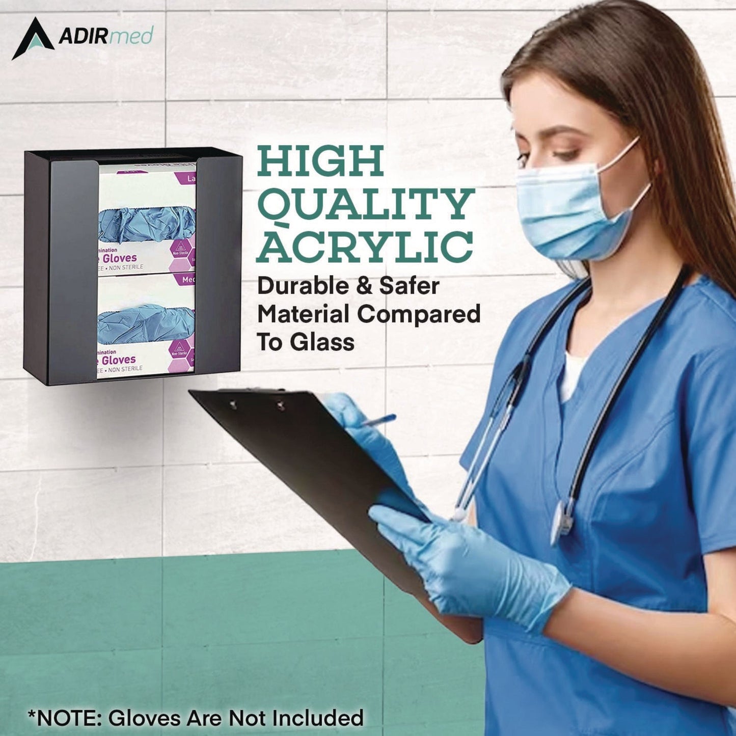 AdirMed Acrylic Glove Dispenser, Double Box Capacity, 10.2 x 3.5 x 10.8, Black