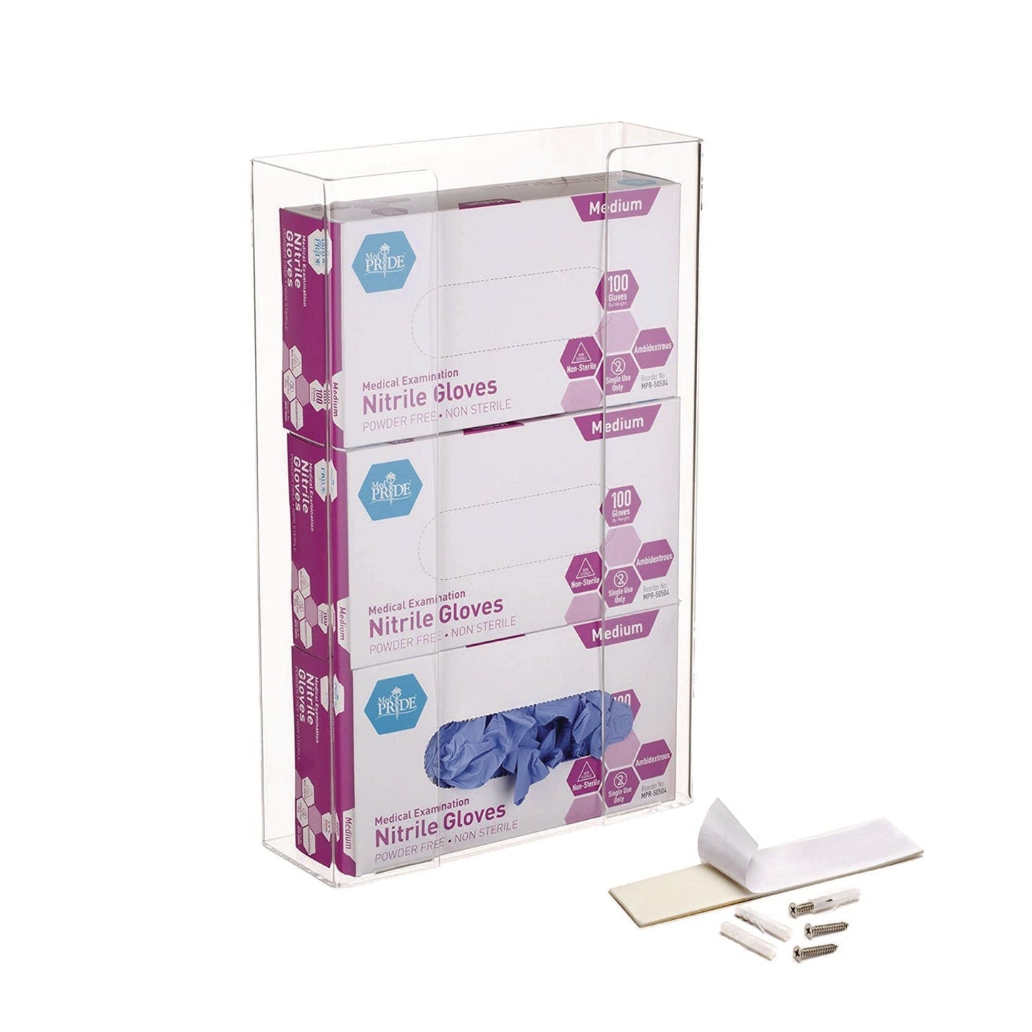 AdirMed Acrylic Glove Dispenser, Triple Box Capacity, 10.2 x 3.5 x 16.1, Clear