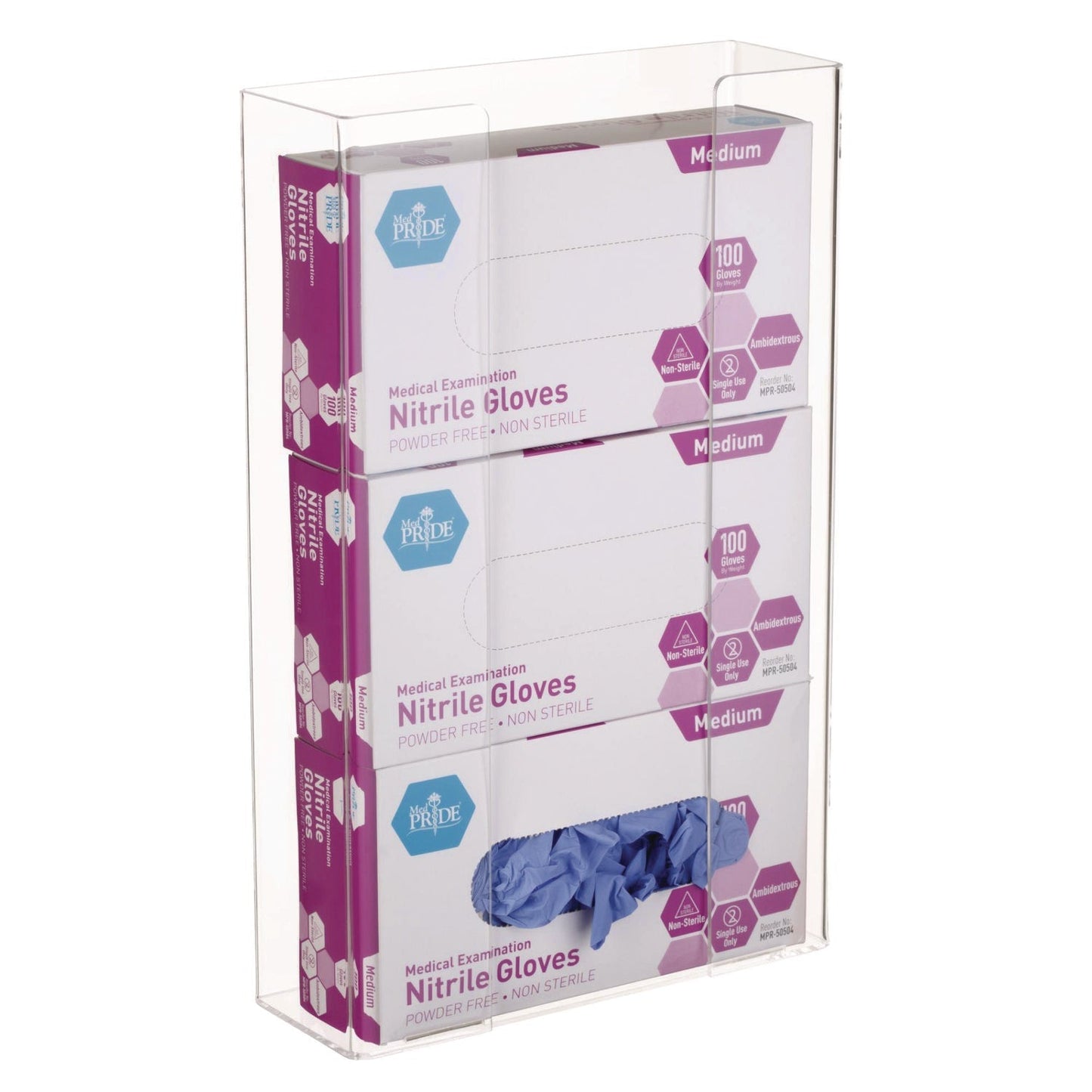 AdirMed Acrylic Glove Dispenser, Triple Box Capacity, 10.2 x 3.5 x 16.1, Clear