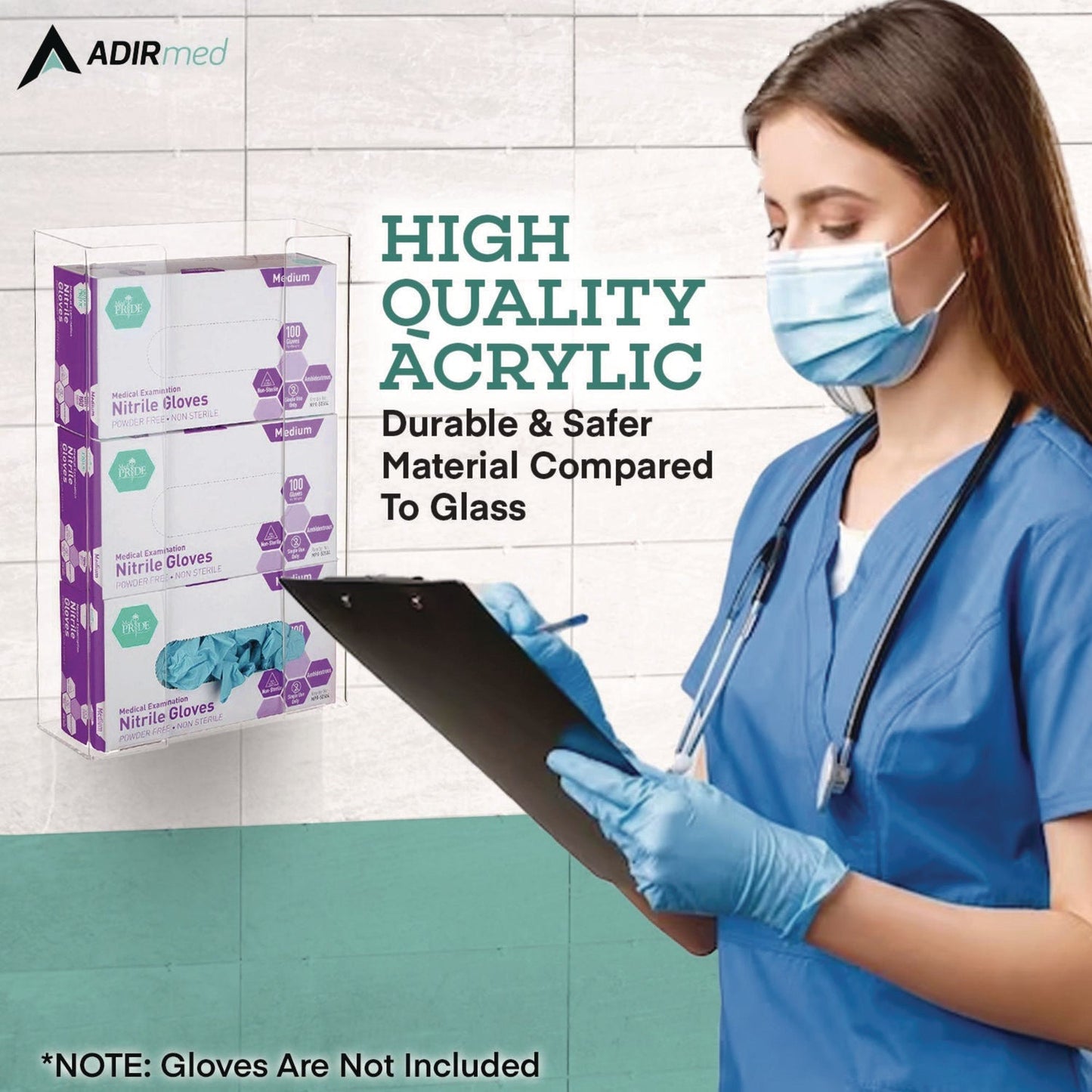AdirMed Acrylic Glove Dispenser, Triple Box Capacity, 10.2 x 3.5 x 16.1, Clear