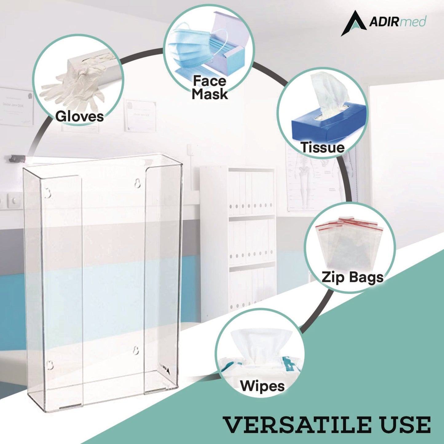 AdirMed Acrylic Glove Dispenser, Triple Box Capacity, 10.2 x 3.5 x 16.1, Clear
