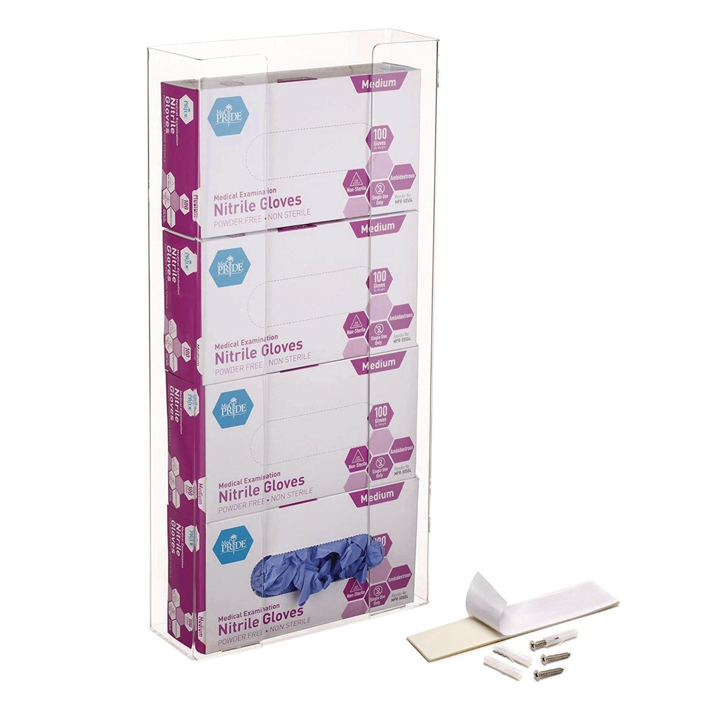 AdirMed Acrylic Glove Dispenser, Quad Box Capacity, 10.2 x 3.5 x 21.1, Clear