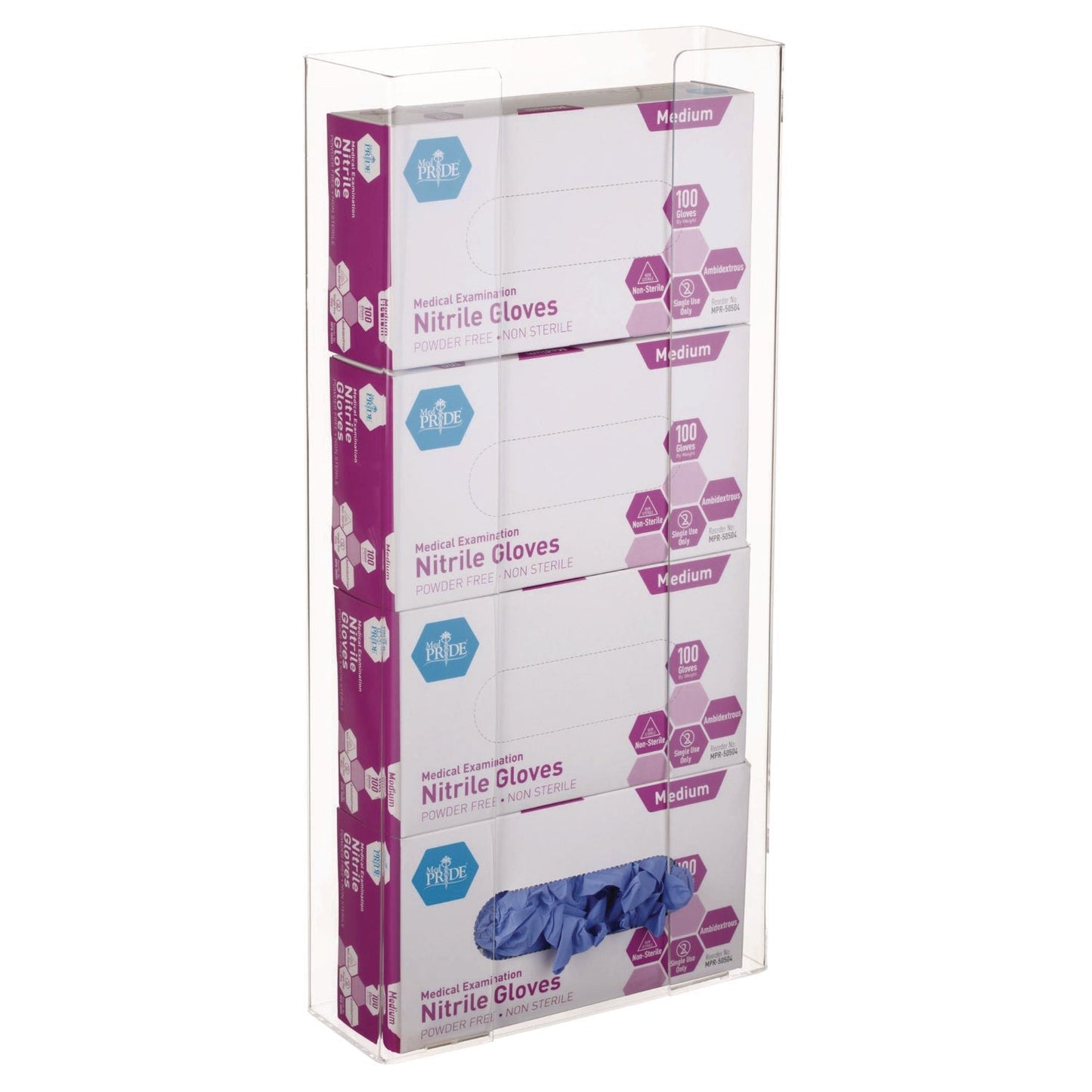 AdirMed Acrylic Glove Dispenser, Quad Box Capacity, 10.2 x 3.5 x 21.1, Clear