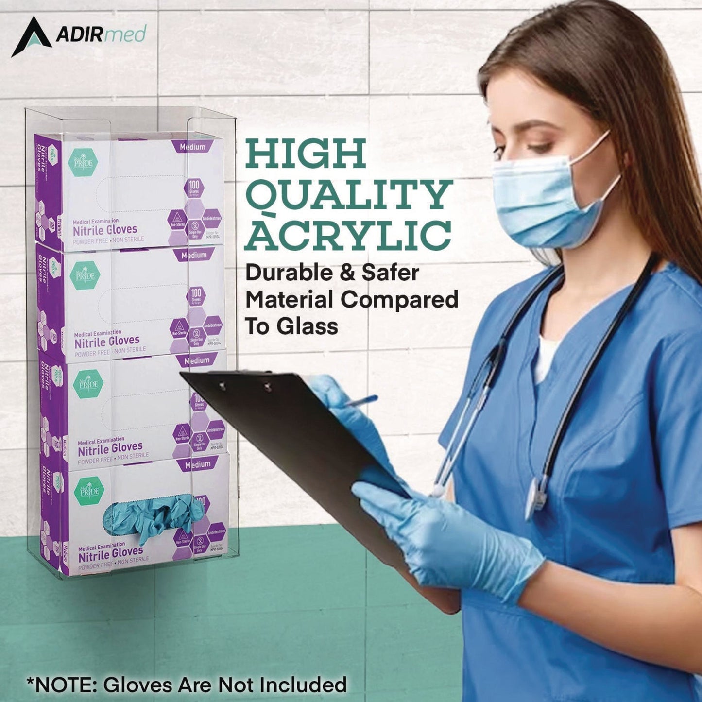 AdirMed Acrylic Glove Dispenser, Quad Box Capacity, 10.2 x 3.5 x 21.1, Clear
