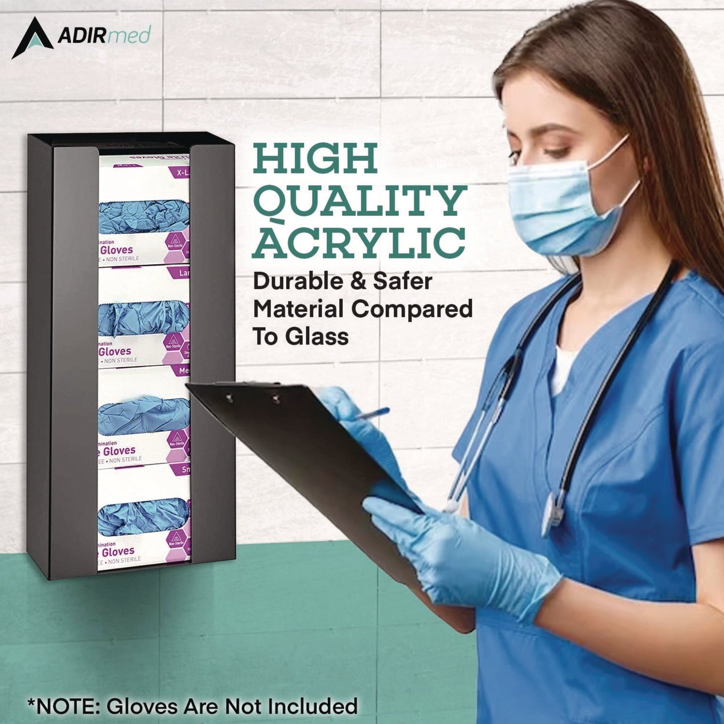AdirMed Acrylic Glove Dispenser, Quad Box Capacity, 10.2 x 3.5 x 21.1, Black