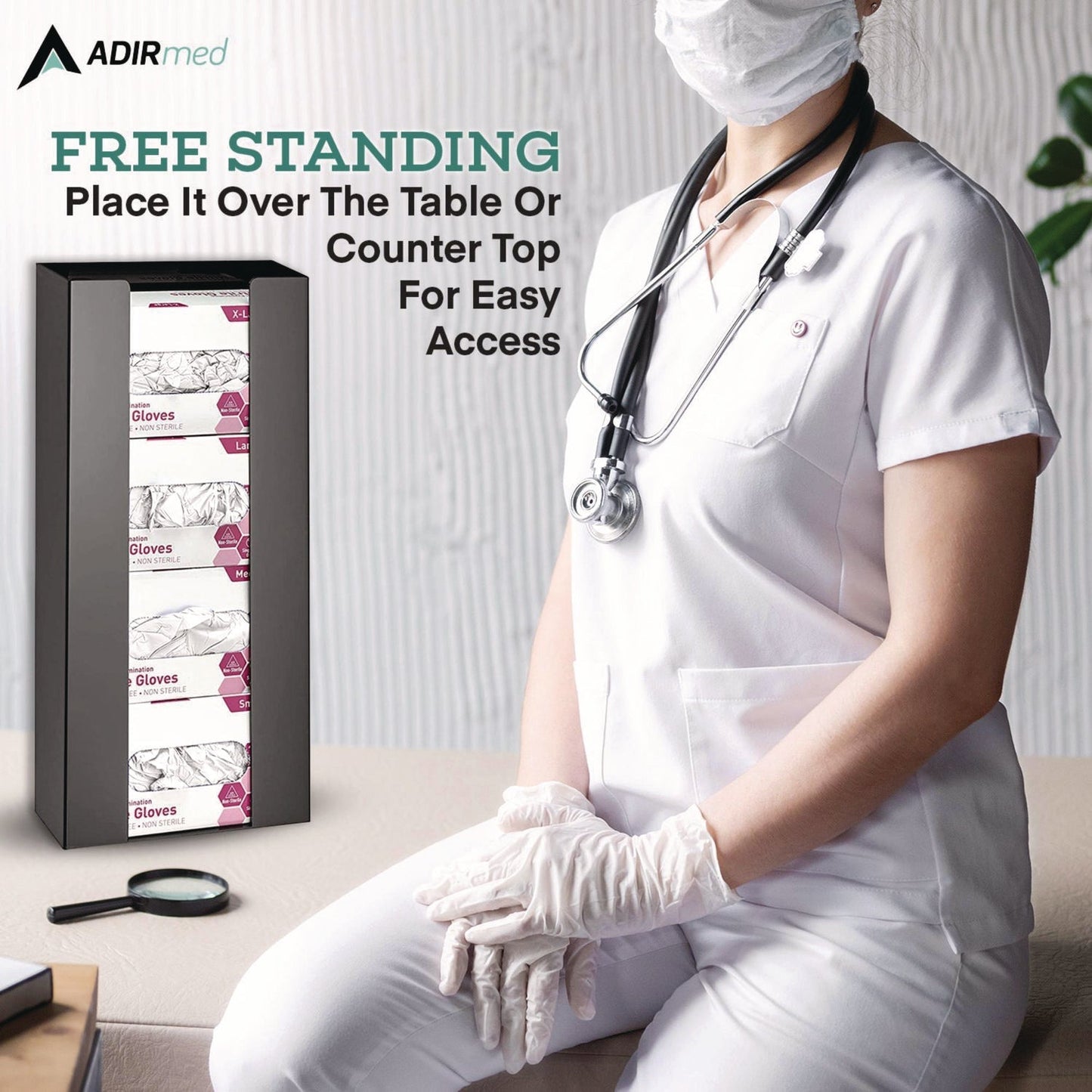 AdirMed Acrylic Glove Dispenser, Quad Box Capacity, 10.2 x 3.5 x 21.1, Black