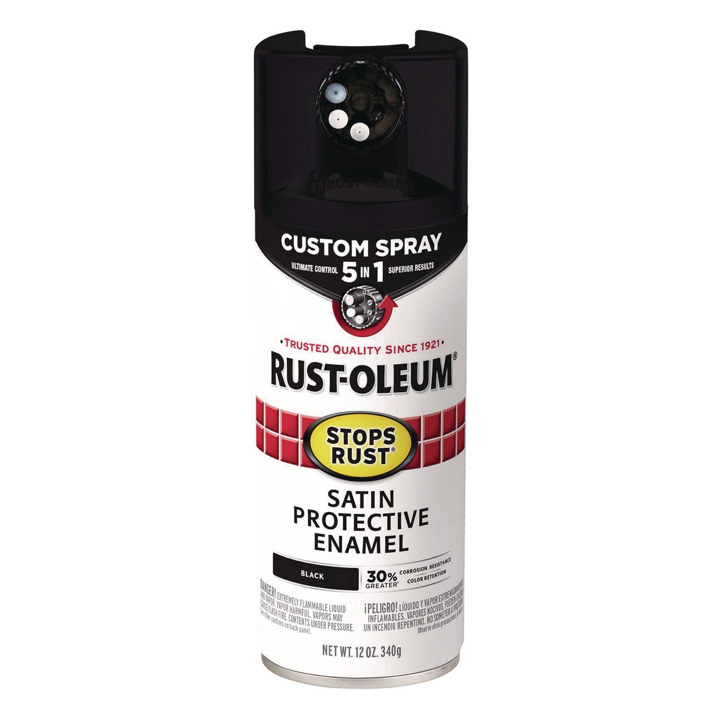 Rust-Oleum® Stops Rust 5-in-1 Spray Paint, Satin Black, 12 oz Aerosol Can, 6/Carton