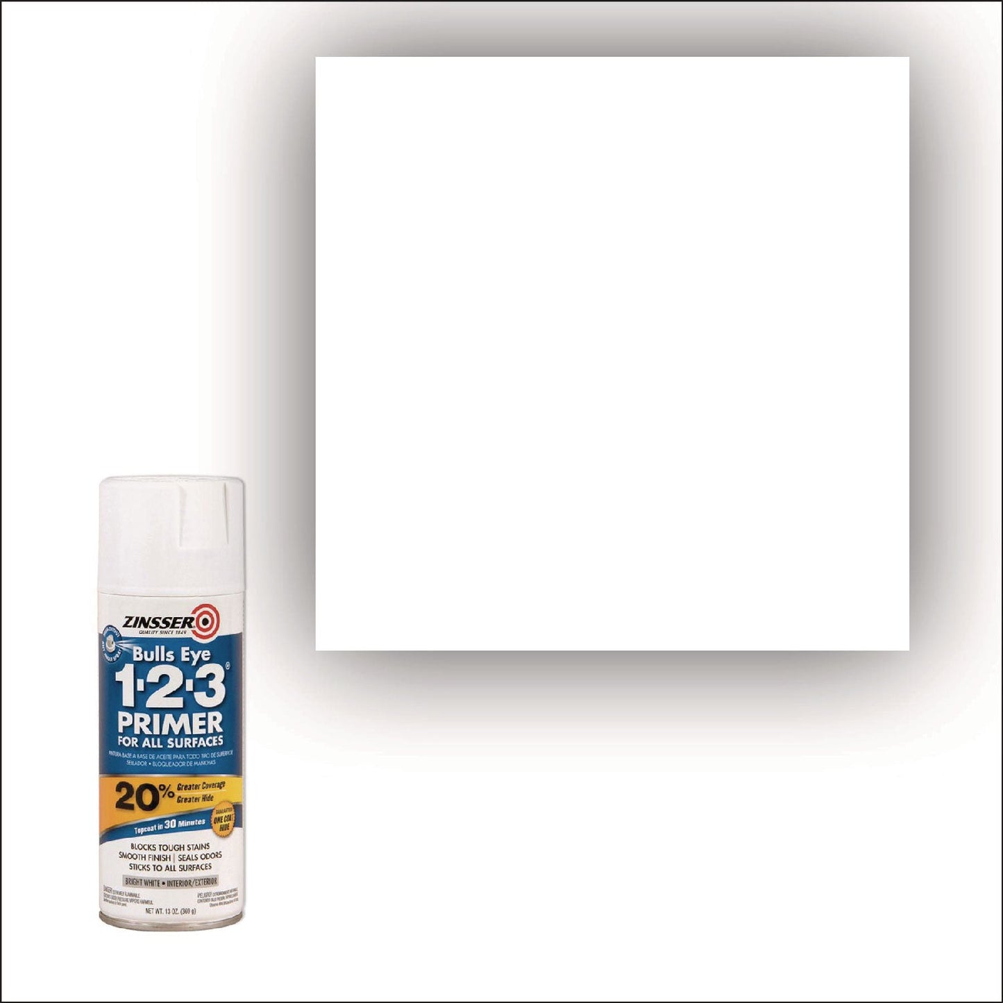 Zinsser® Bulls Eye 1-2-3 Primer Spray, Interior/Exterior, Flat White, 13 oz Aerosol Can, 6/Carton