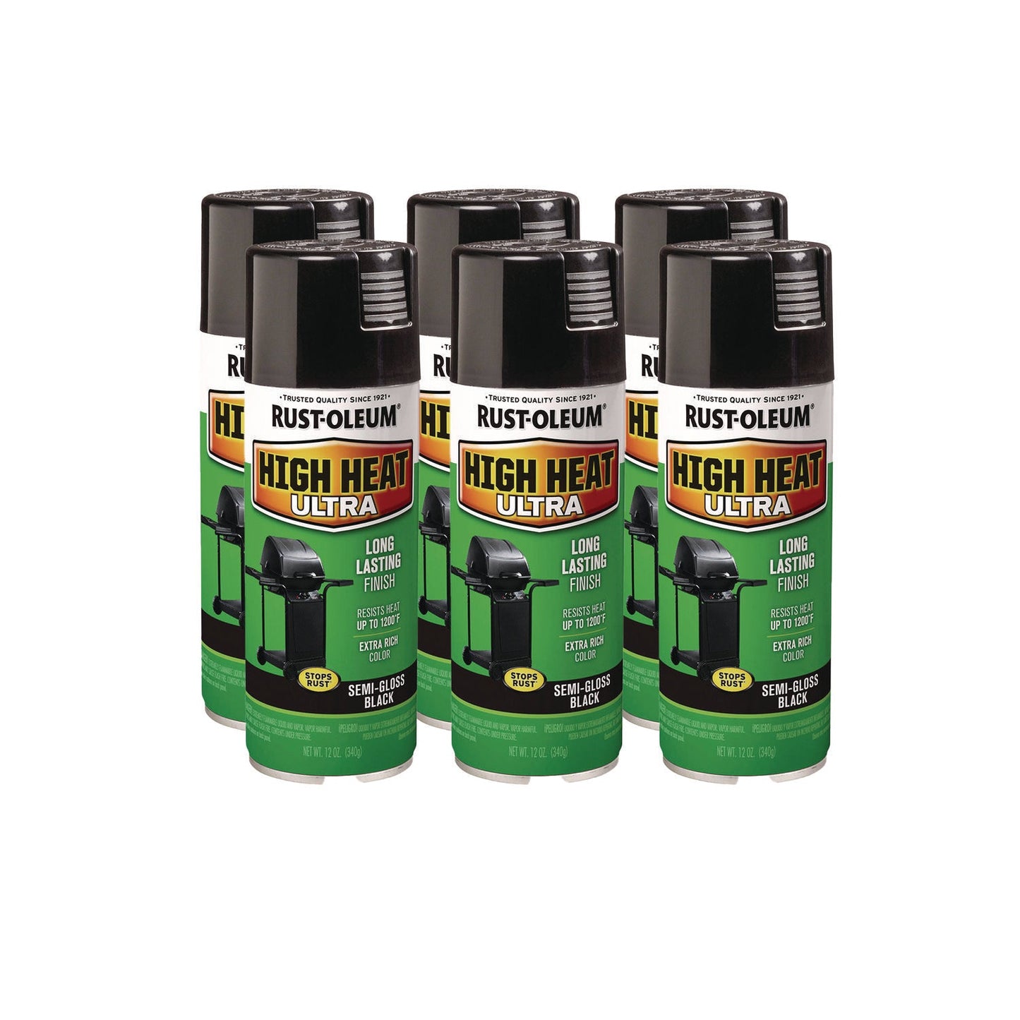 Rust-Oleum® High Heat Enamel Spray Paint, Semi-Gloss Black, 12 oz Aerosol Can, 6/Carton