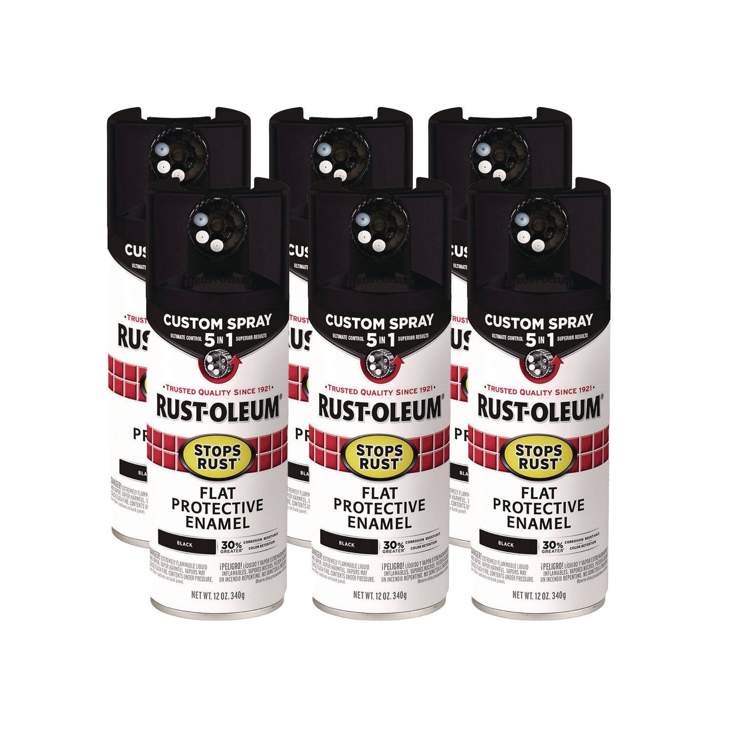 Rust-Oleum® Stops Rust 5-in-1 Spray Paint, Flat Black, 12 oz Aerosol Can, 6/Carton