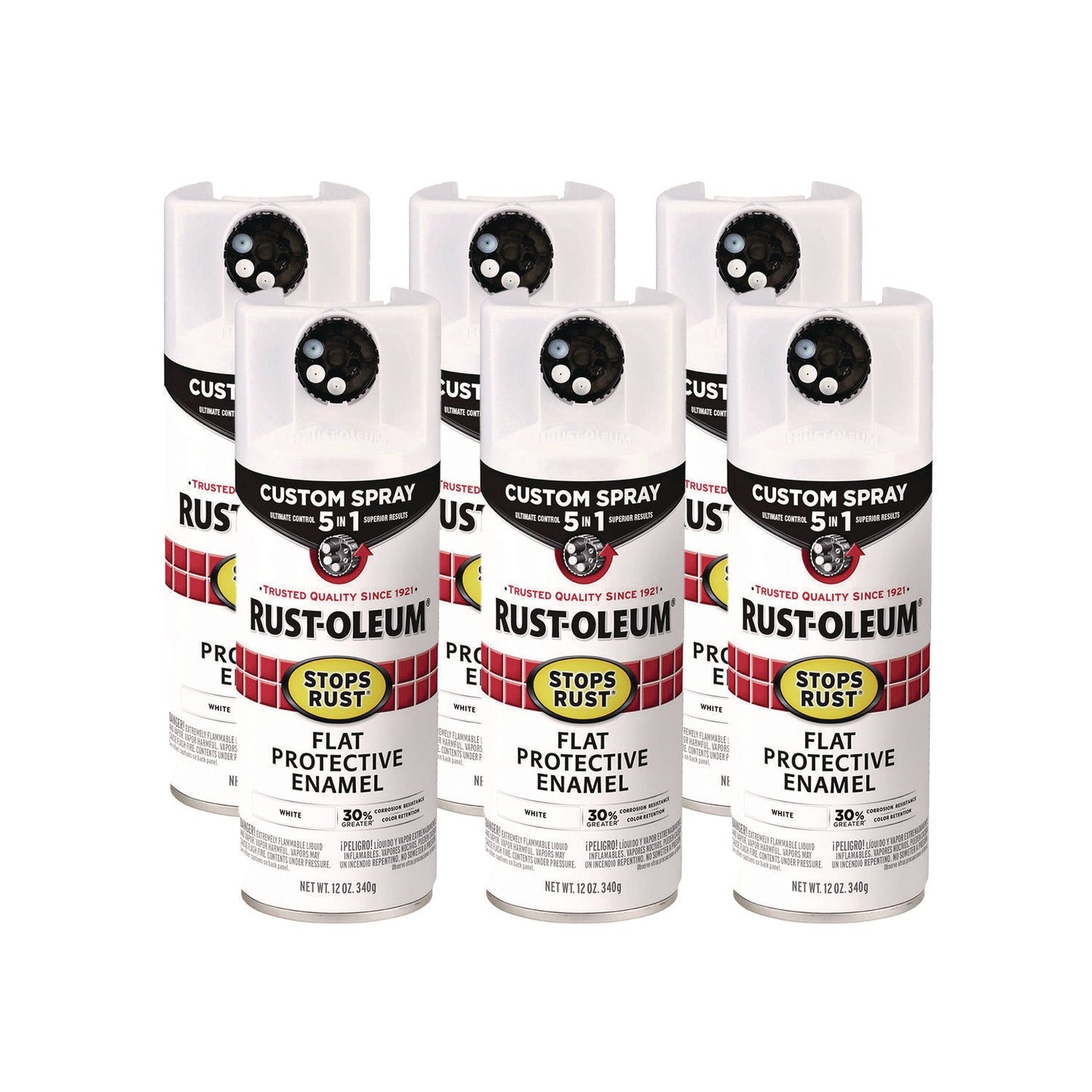 Rust-Oleum® Stops Rust 5-in-1 Spray Paint, Flat White, 12 oz Aerosol Can, 6/Carton