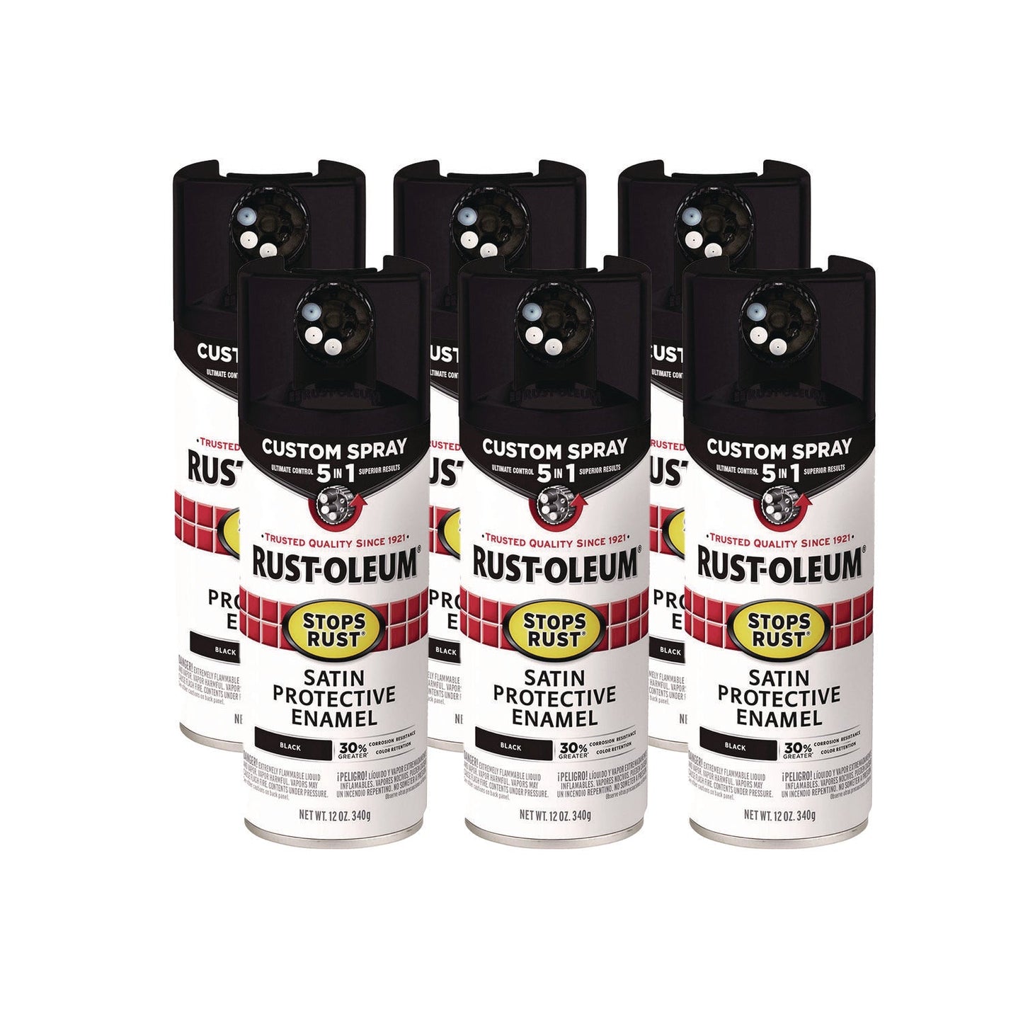 Rust-Oleum® Stops Rust 5-in-1 Spray Paint, Satin Black, 12 oz Aerosol Can, 6/Carton