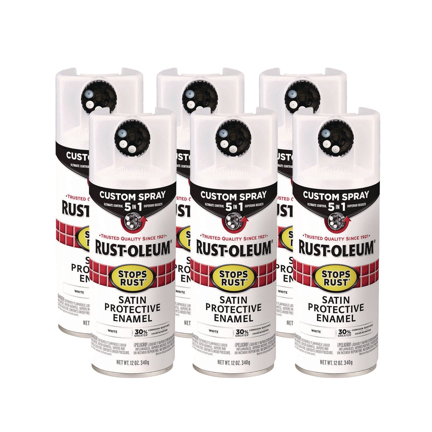 Rust-Oleum® Stops Rust 5-in-1 Spray Paint, Satin White, 12 oz Aerosol Can, 6/Carton