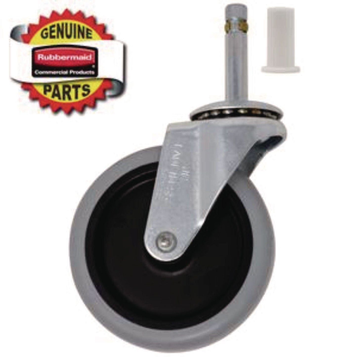Rubbermaid® Commercial 4" Swivel Stem Caster with Insert for Janitor Cart 2000, Grip Ring Stem, Black/Gray/Silver