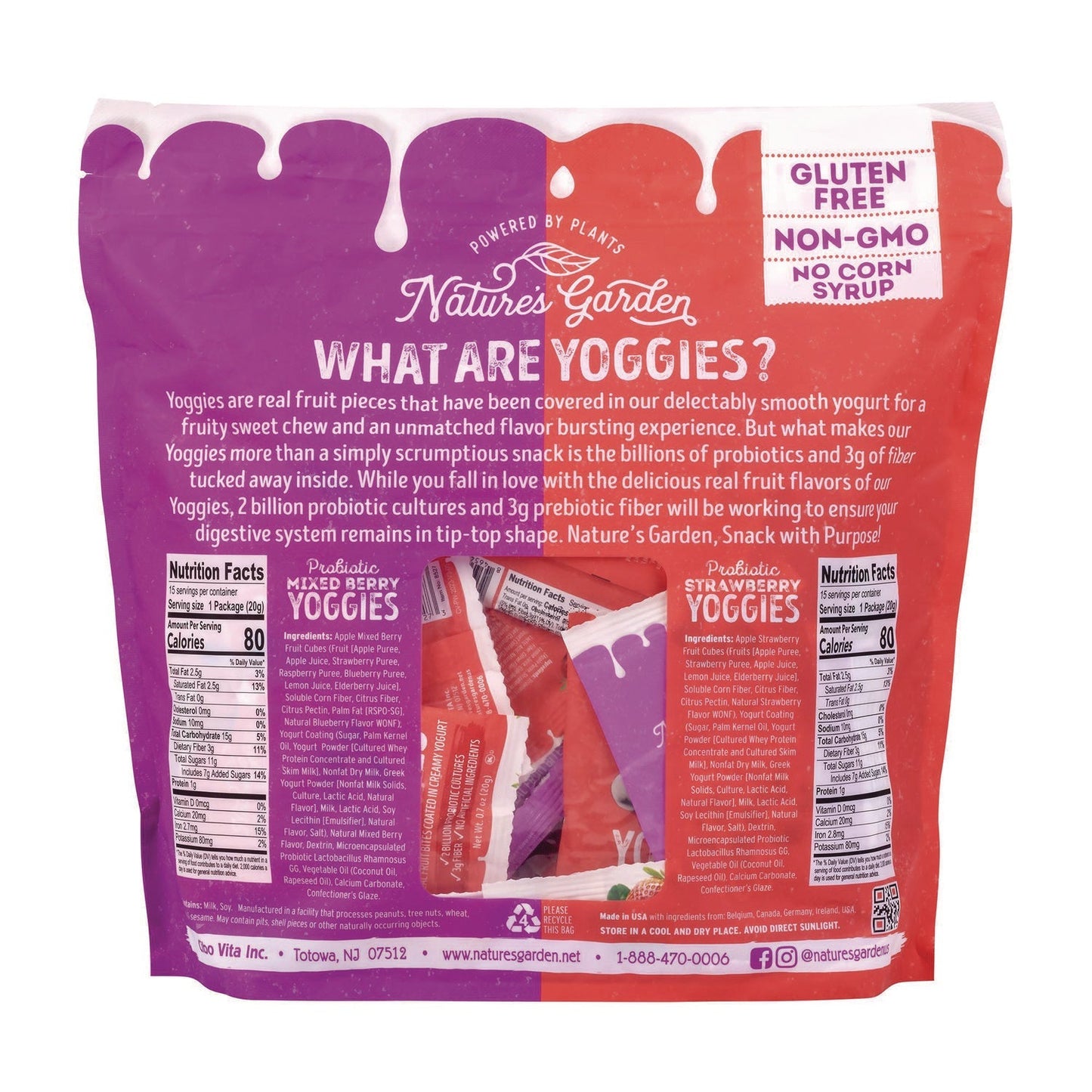 Nature's Garden Probiotic Yoggies Variety Snack Pack, Assorted Flavors, 0.7 oz Bag, 30/Carton