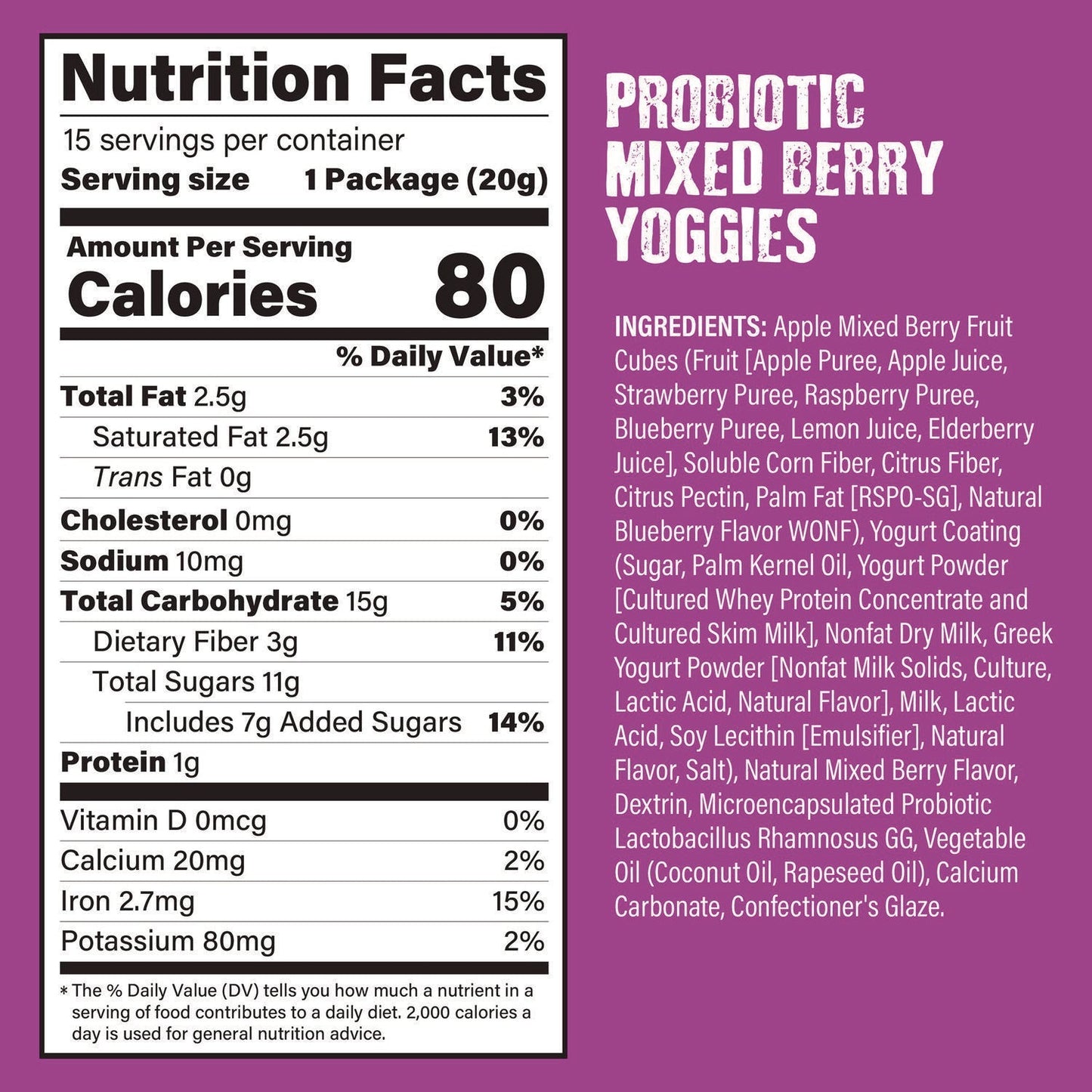 Nature's Garden Probiotic Yoggies Variety Snack Pack, Assorted Flavors, 0.7 oz Bag, 30/Carton