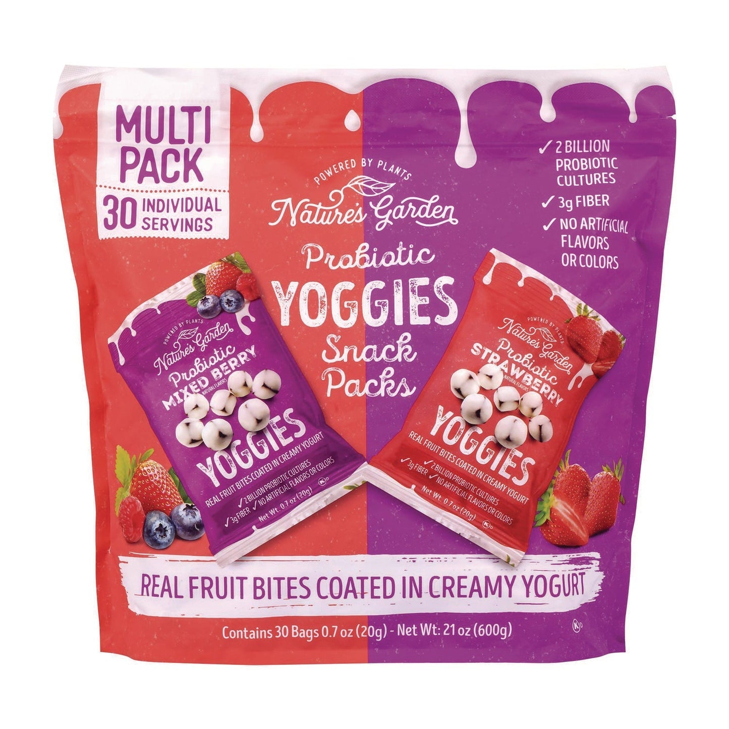 Nature's Garden Probiotic Yoggies Variety Snack Pack, Assorted Flavors, 0.7 oz Bag, 30/Carton
