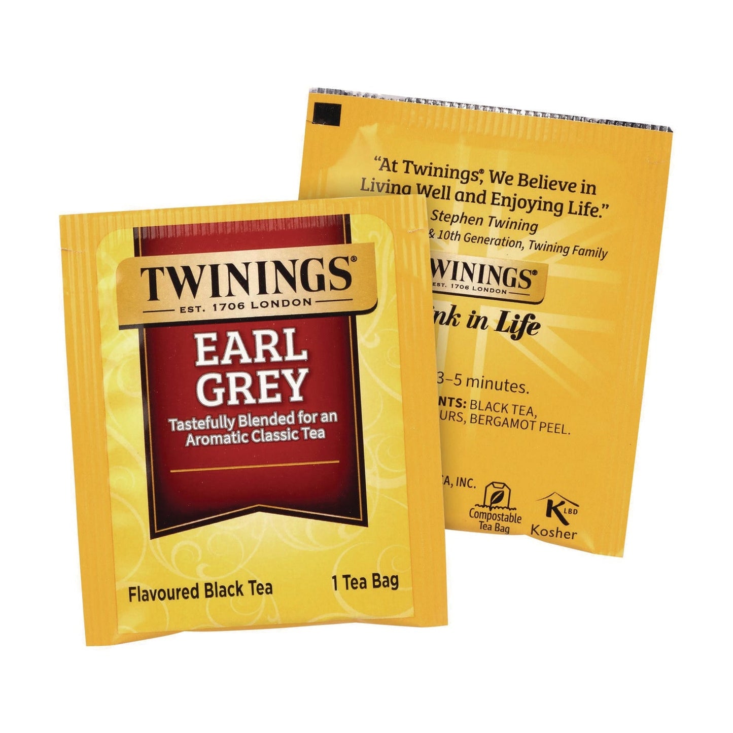 TWININGS® Tea Bags, Earl Grey, Individually Wrapped, 100/Carton