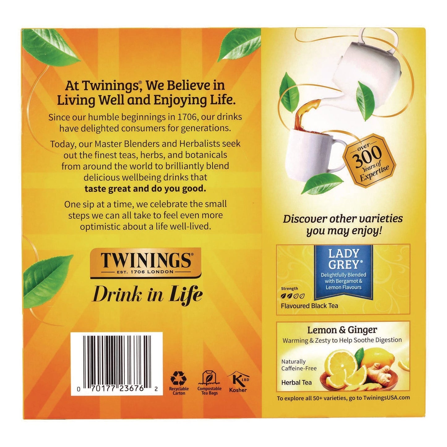 TWININGS® Tea Bags, Earl Grey, Individually Wrapped, 100/Carton