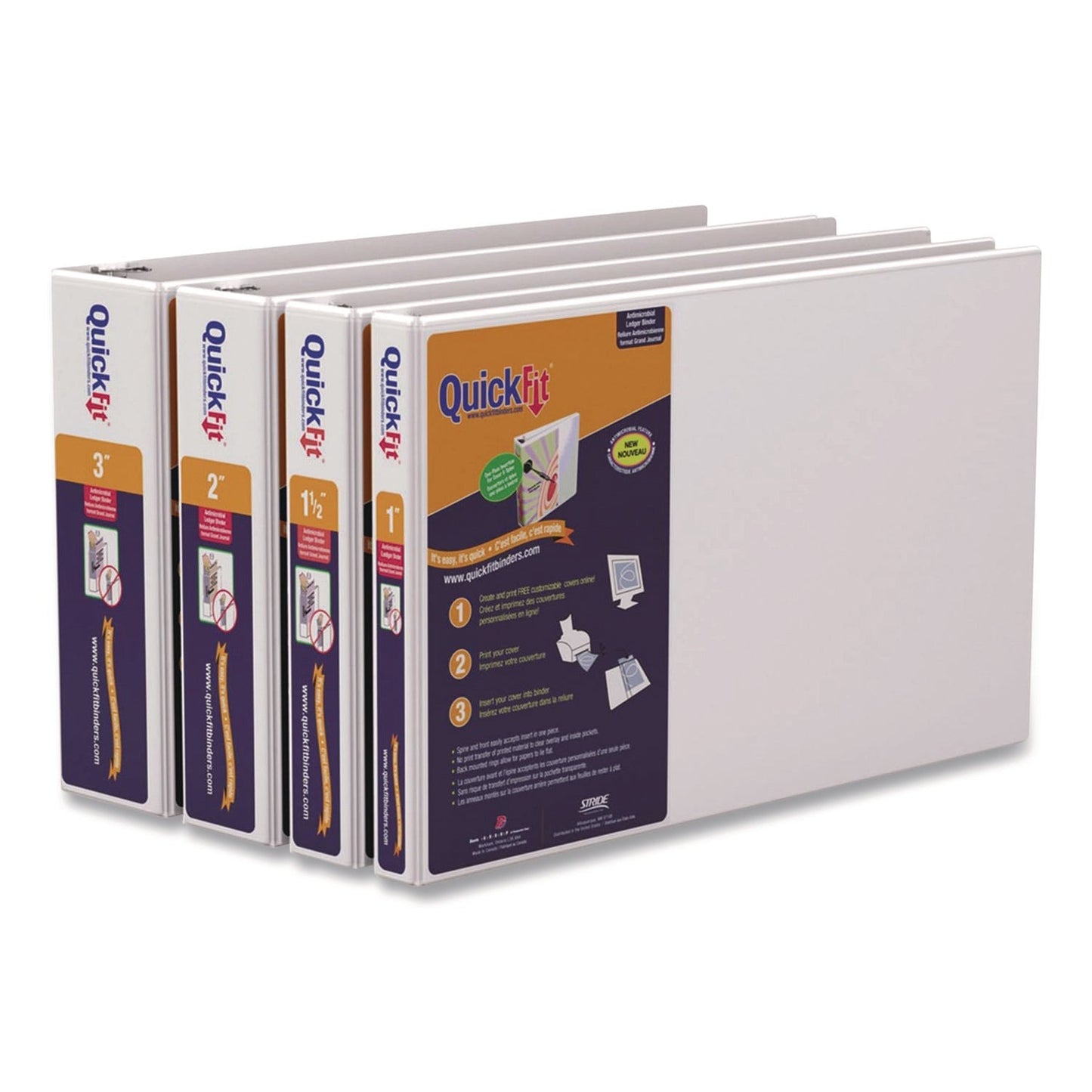 Stride Quickfit Ledger D-Ring View Binder, 3 Rings, 1" Capacity, 11 X 17, White