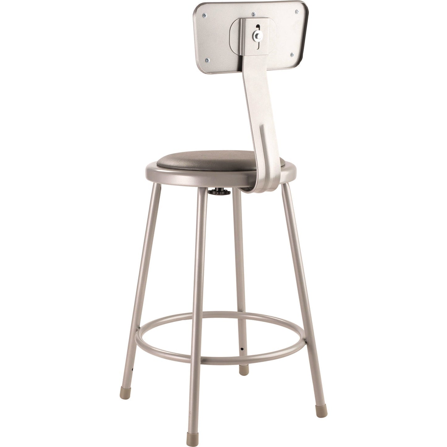 NPS® 6400 Series Heavy Duty Vinyl Padded Steel Stool With Backrest, Supports Up to 500 lb, 24" Seat Height, Gray Seat, Gray Base
