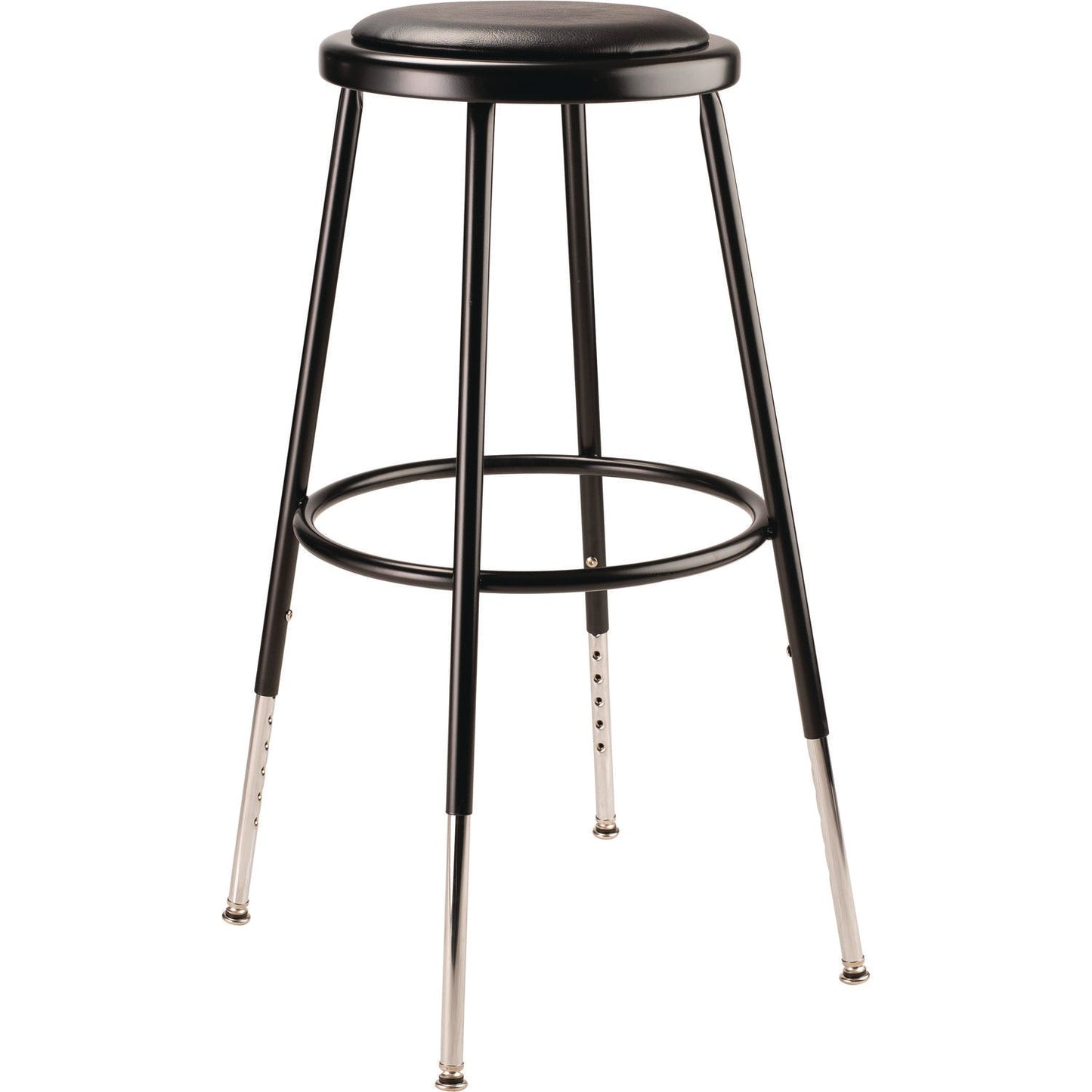 NPS® 6400 Series Height Adjustable Heavy Duty Vinyl Padded Steel Stool, Supports 500 lb, 25" to 33" Seat Height, Black Seat/Base