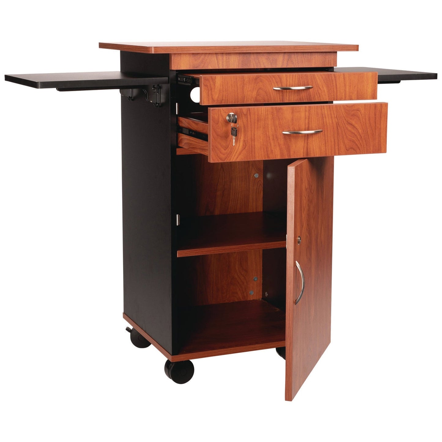 Oklahoma Sound® Multimedia Presentation Cart, 25 x 19 x 38, Cherry/Black