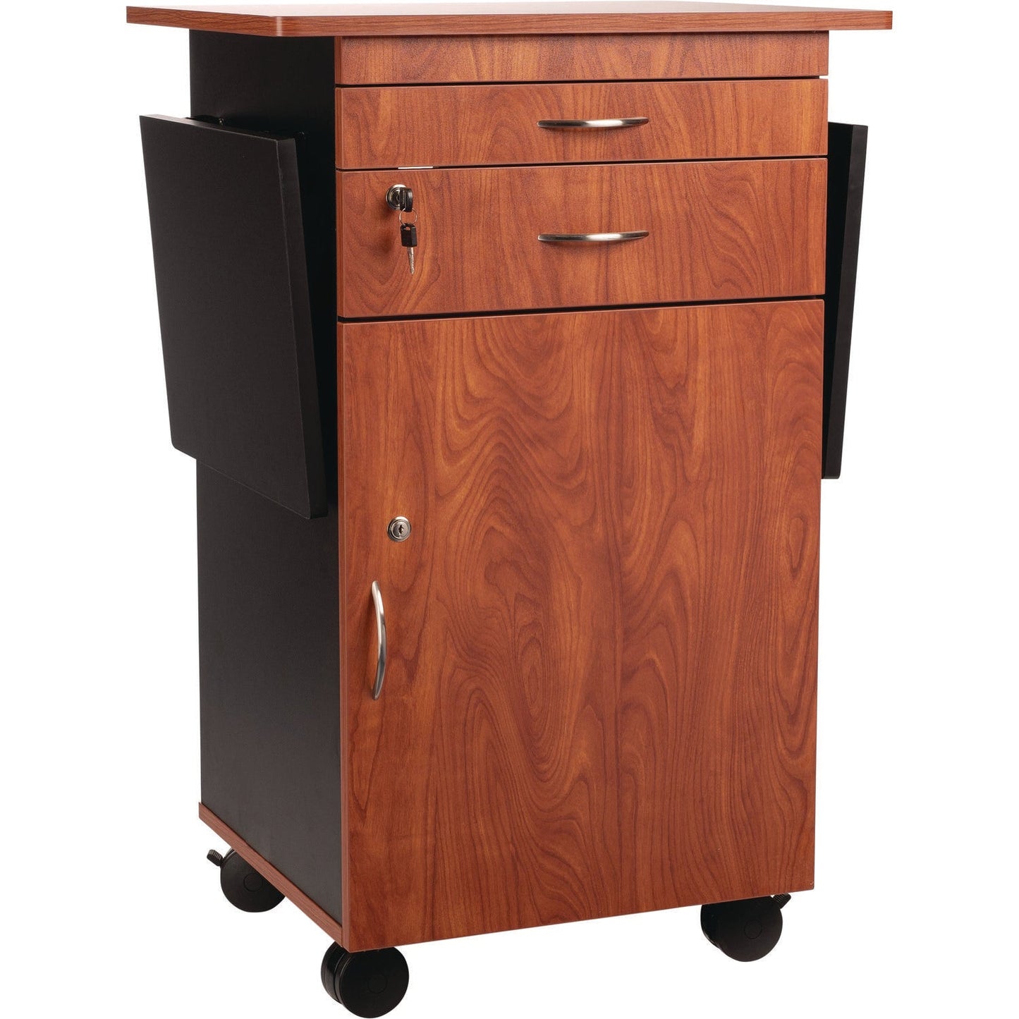 Oklahoma Sound® Multimedia Presentation Cart, 25 x 19 x 38, Cherry/Black