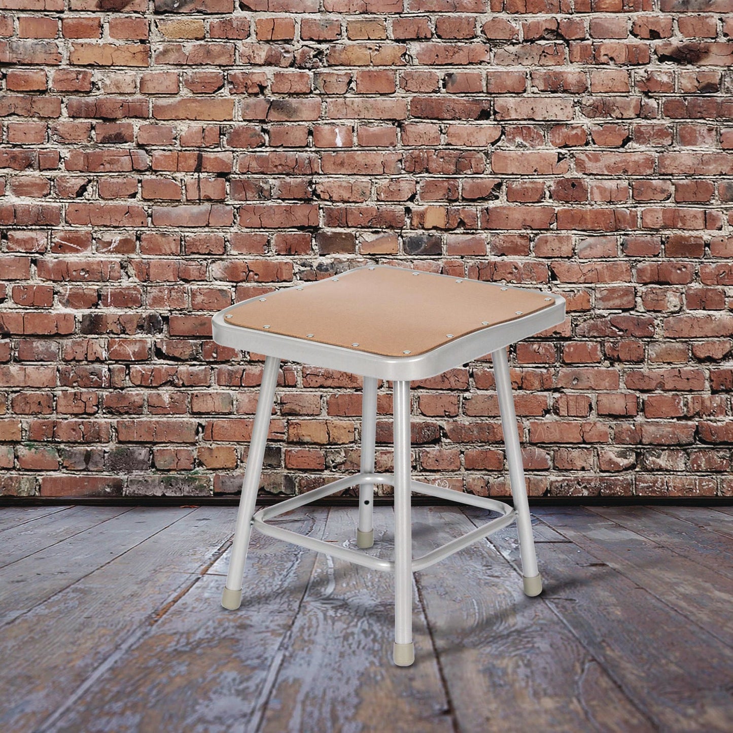 NPS® 6300 Series Heavy Duty Square Seat Steel Stool, Backless, Supports Up to 500 lb, 17.5" Seat Height, Brown Seat, Gray Base