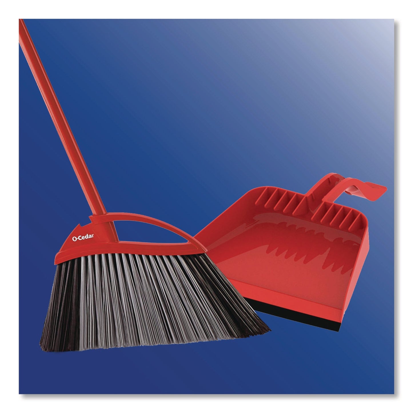 O-Cedar® PowerCorner Pet Pro Broom and Step-On Dust Pan, 48" Handle, Red/Black/Gray
