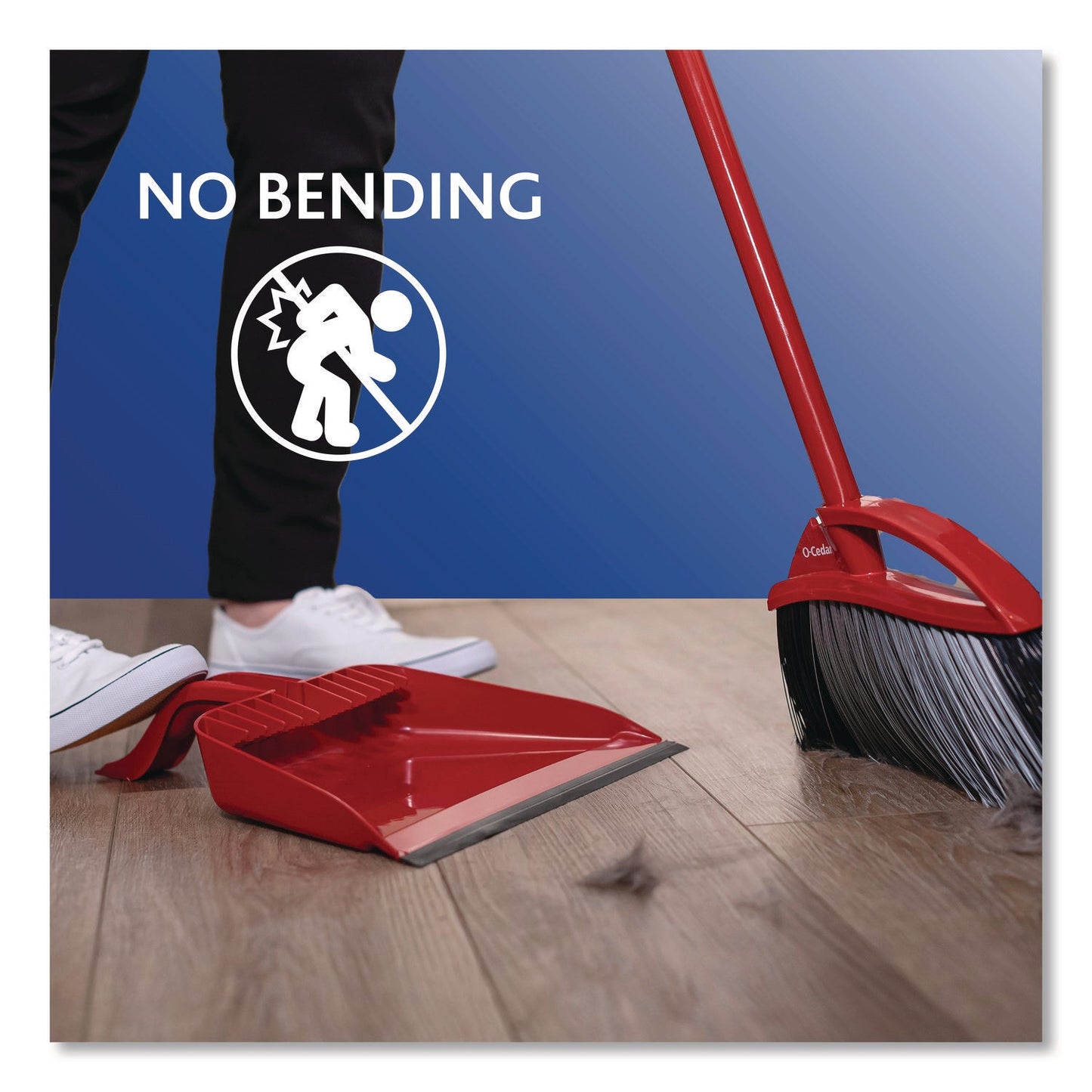 O-Cedar® PowerCorner Pet Pro Broom and Step-On Dust Pan, 48" Handle, Red/Black/Gray